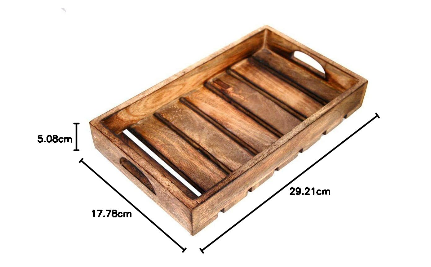 Artsio Handmade Wooden Rectangular Serving Tray - Rustic Farmhouse Decorative Ottoman Tray for Breakfast in Bed, Cheese Platter, Tea, Coffee & Cocktails | Perfect for Kitchen, Dining & Bar Use