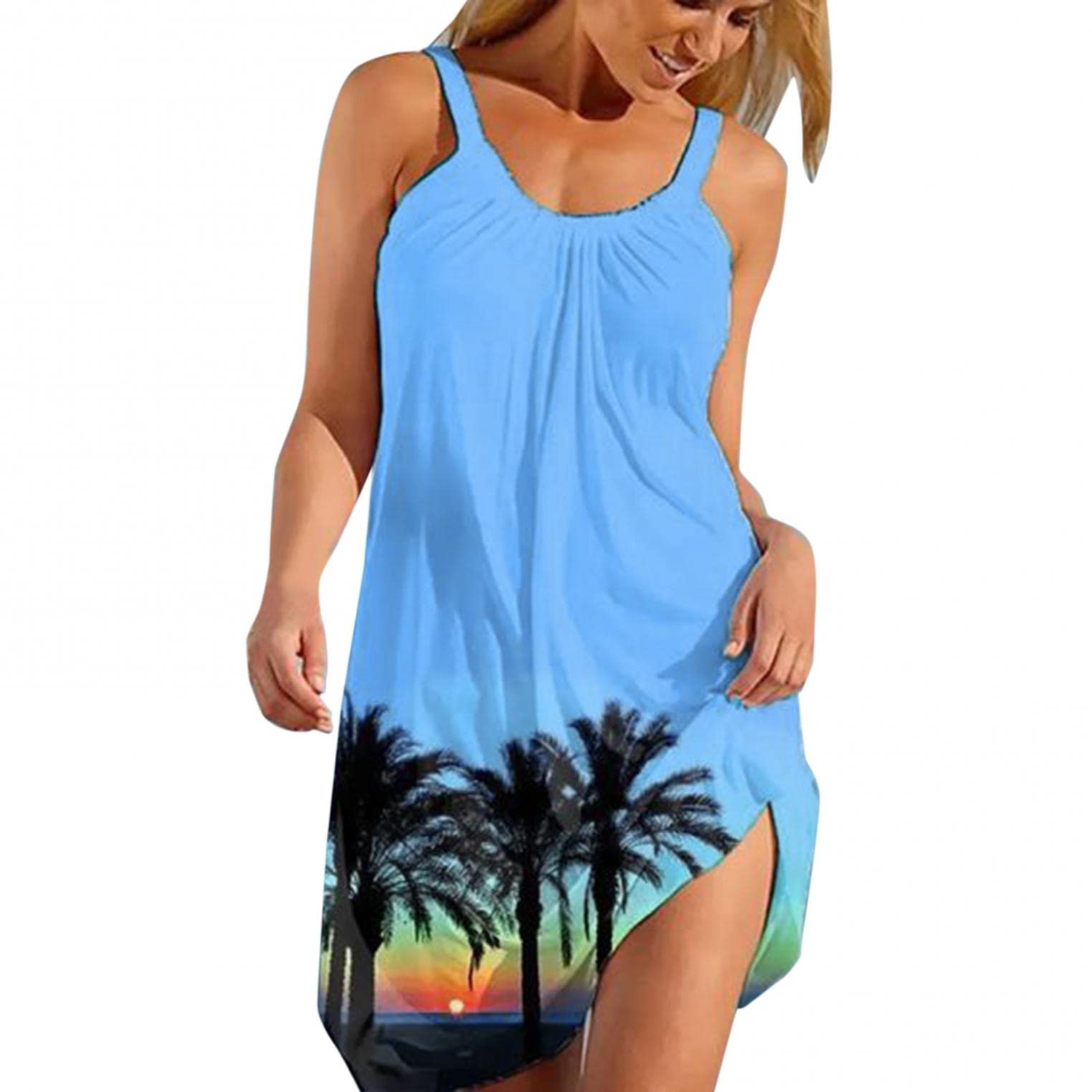 JQUEBGU Women's Sexy Floral Print Mini Beach Dress - Sleeveless Boho Sundress Cover Up for Summer Vacation & Pool Party | Casual Loose Fit Dress for Beach, Travel, and Date Night