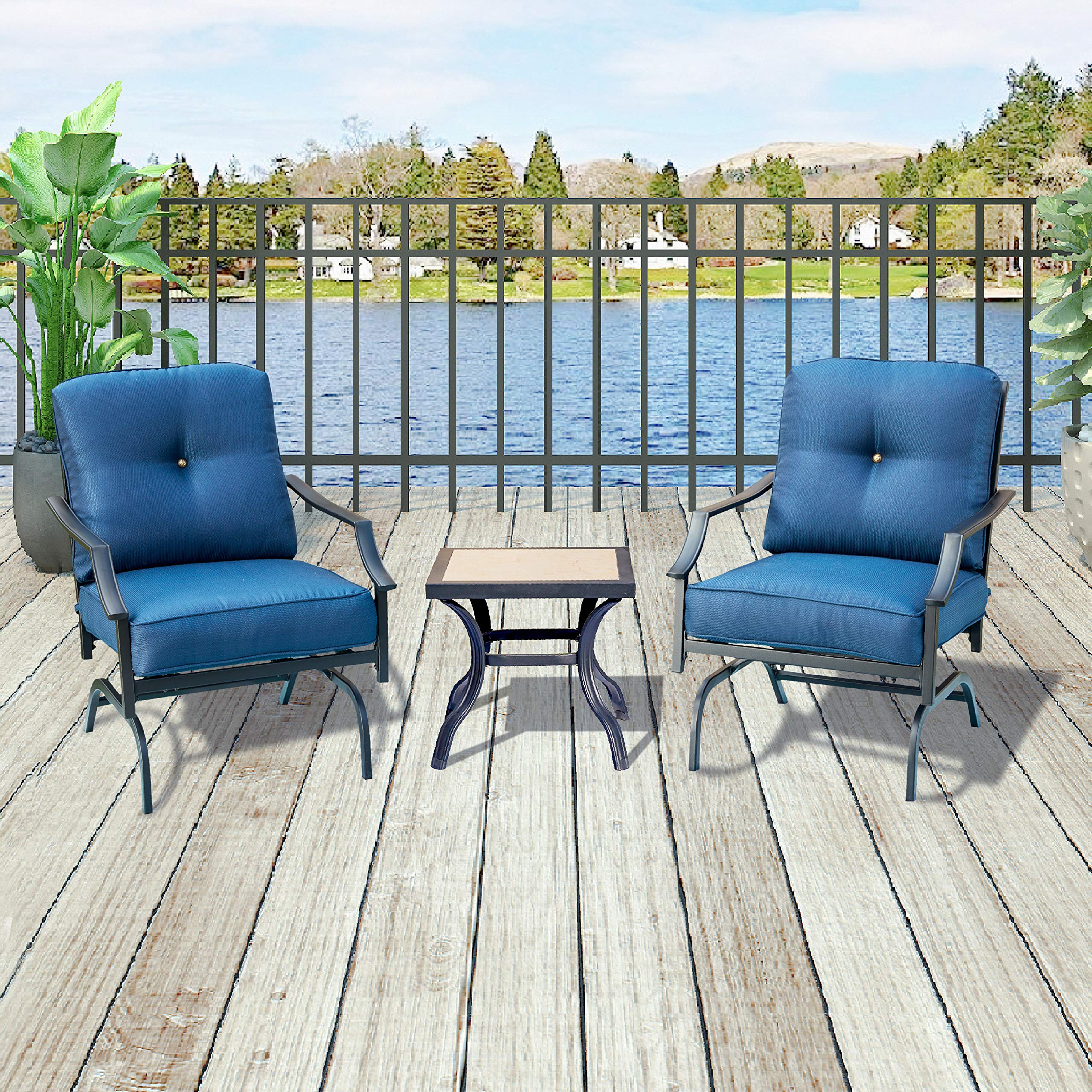 Outdoor Bistro Table Set with 2 Chairs & Coffee Table - Metal Patio Furniture for Garden, Balcony, Deck (Blue) | Perfect for Small Spaces, Outdoor Dining & Relaxing