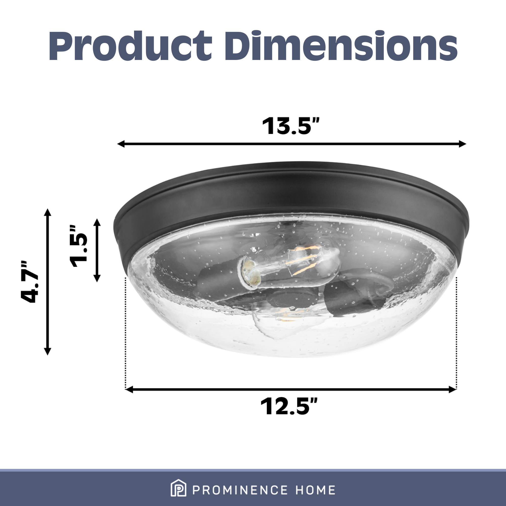 Madalyn Dome Flushmount Light Fixture - Clear Seeded Glass with Espresso Finish - Modern Ceiling Lighting for Bedroom, Kitchen & Hallway