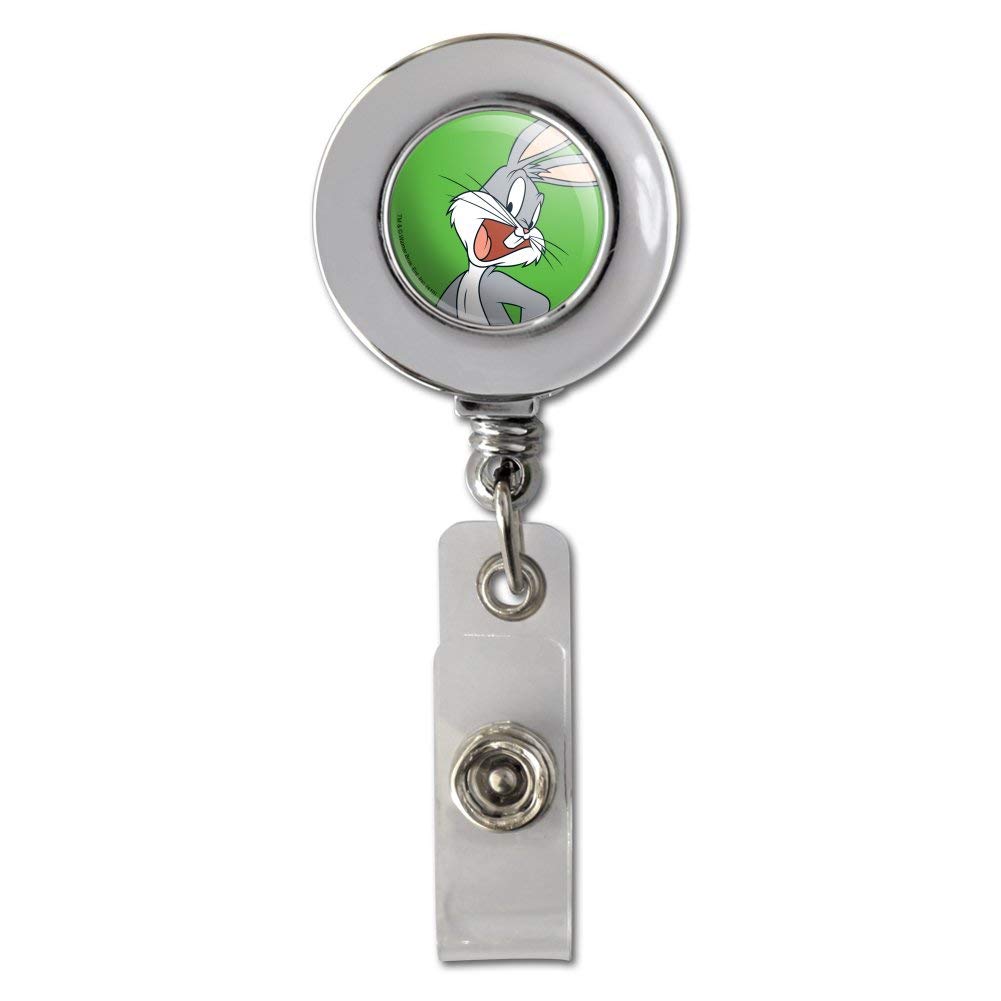 Looney Tunes Bugs Bunny Retractable ID Badge Reel - Chrome Metal Badge Holder Clip for Work, School, Hospital & Security Professionals