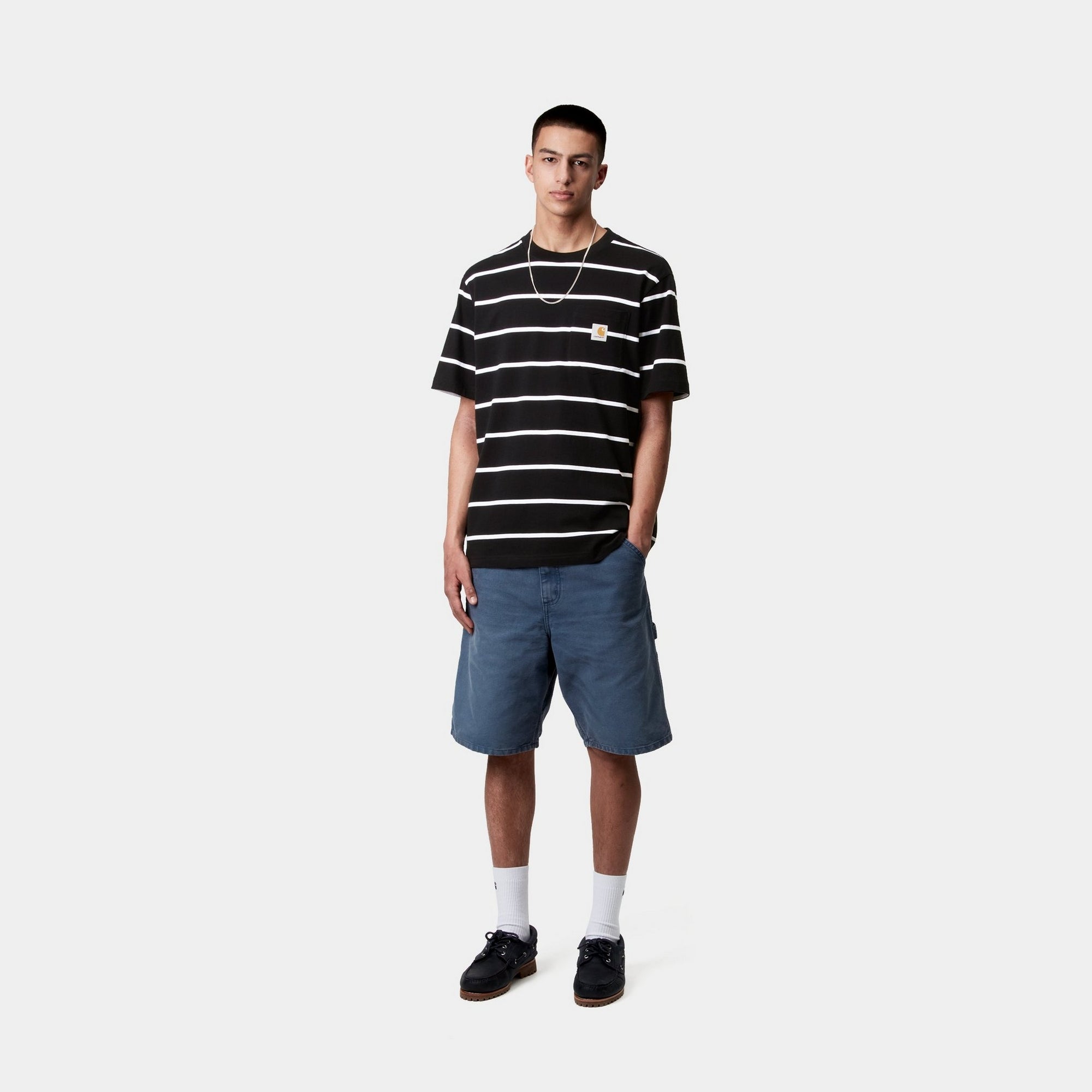 Aiken Stripe Pocket T-Shirt for Men - Stylish Black Cotton Tee with Front Pocket | Casual Wear, Street Style, Everyday Outfits