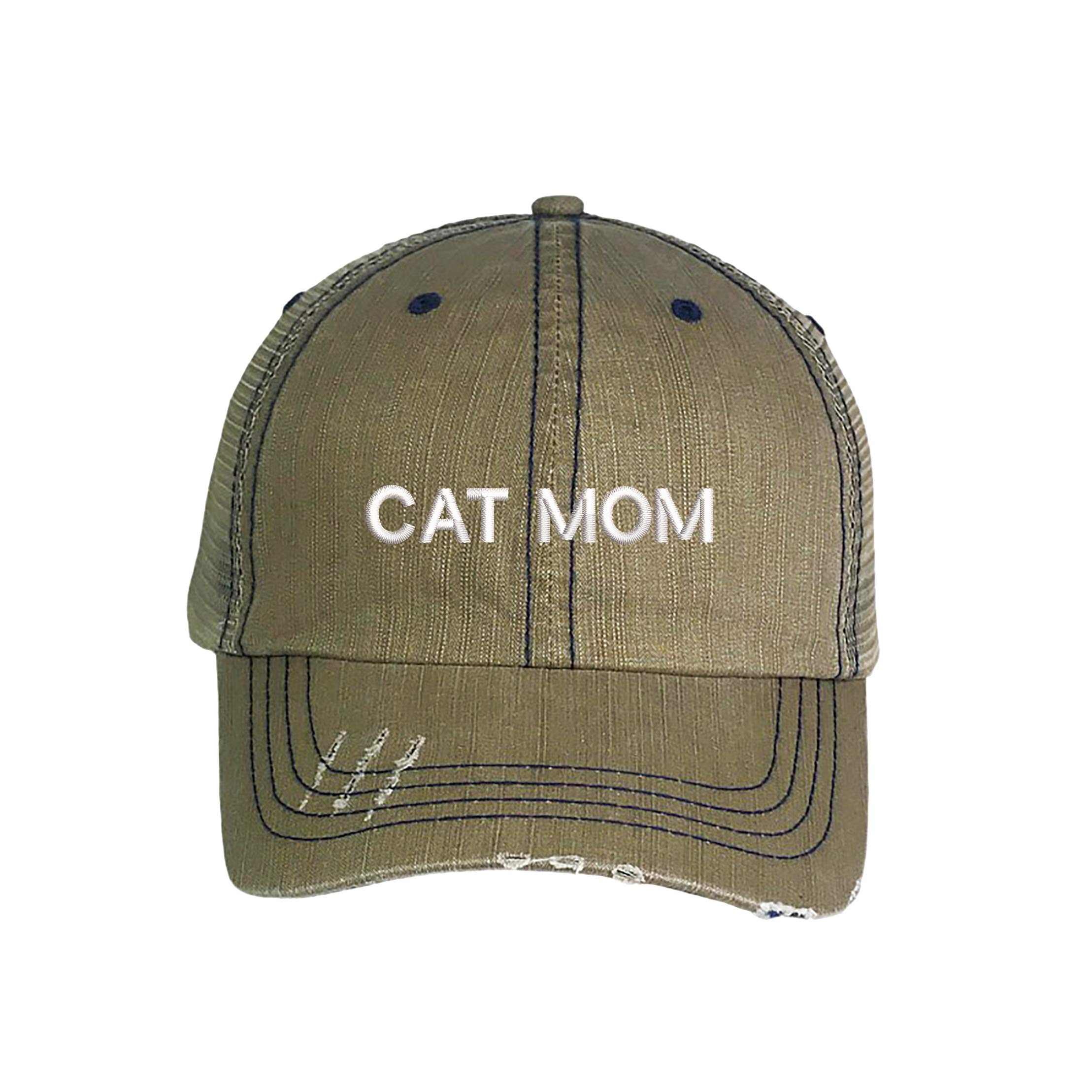 Cat Mom Distressed Trucker Hat - Embroidered Baseball Cap for Women | Cute Pet Lover Gift | Perfect for Outdoor Activities & Casual Wear