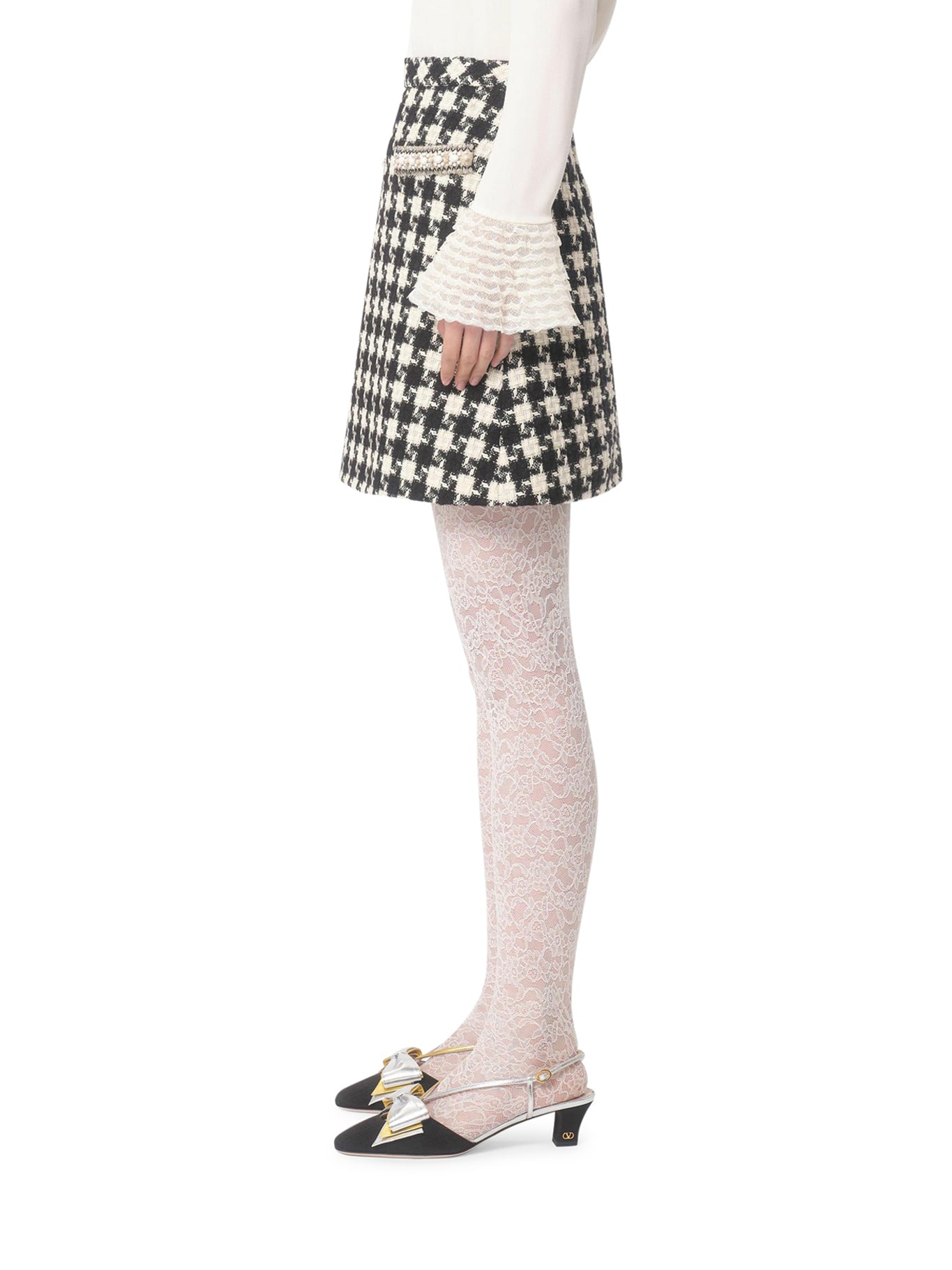 Stylish Embroidered Damier Light Tweed Skirt for Women - Perfect for Office Wear, Cocktail Parties & Spring Outfits