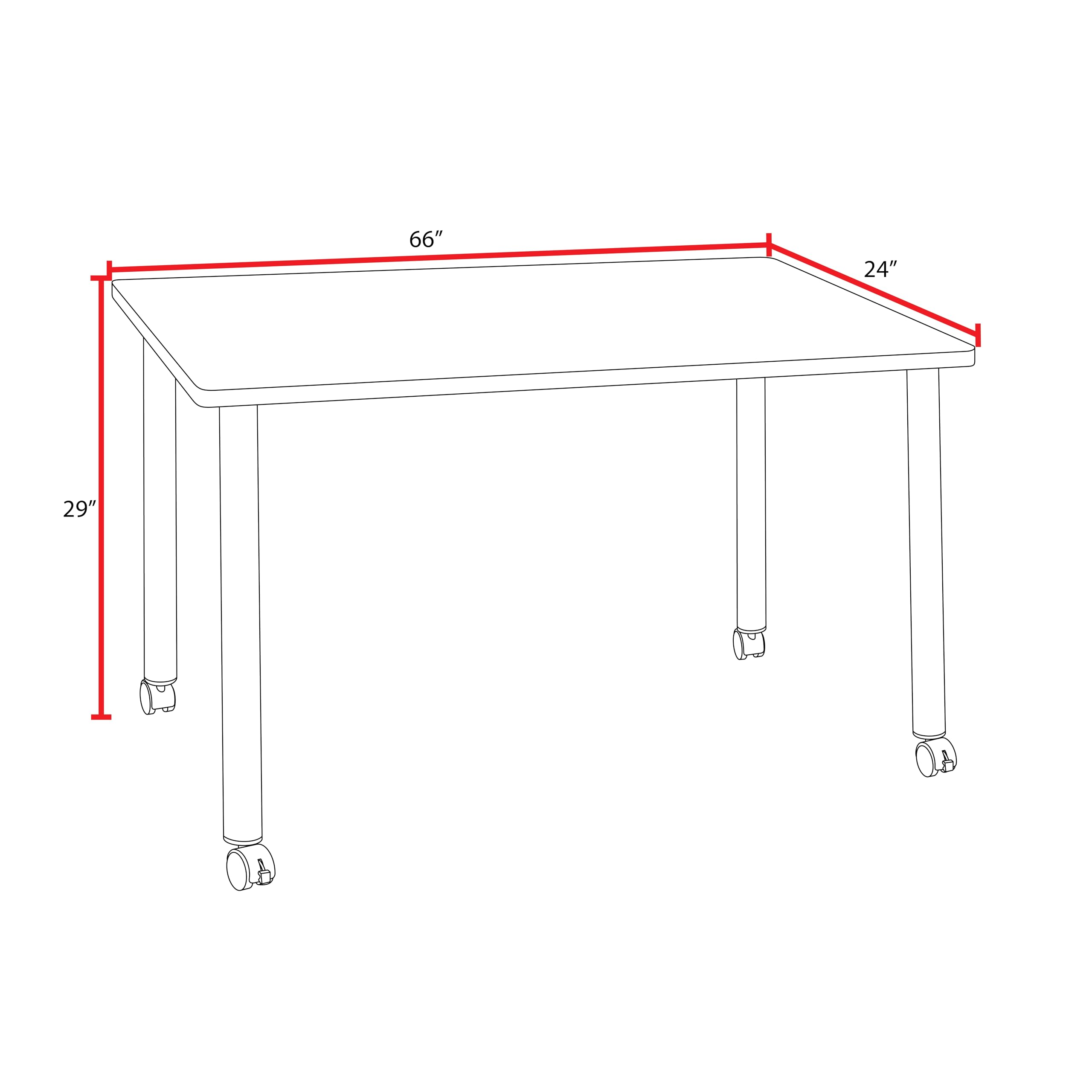 Regency Kee Mobile Desk Table - 66 Inch Cherry Wood Adjustable Rolling Laptop Desk for Home Office, Study, and Dorm Room Use