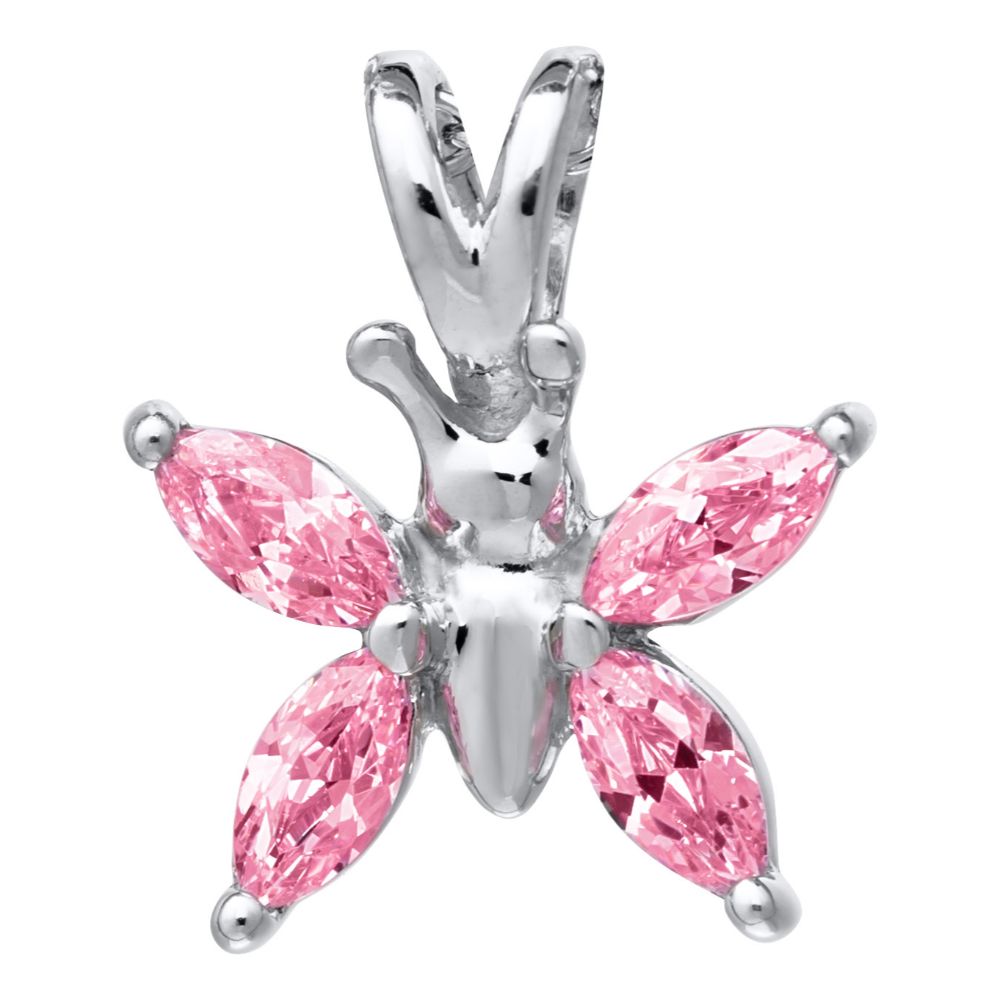 Pink CZ Butterfly Necklace for Girls - Elegant Kids Jewelry Gift for Birthday, Party & Special Occasions