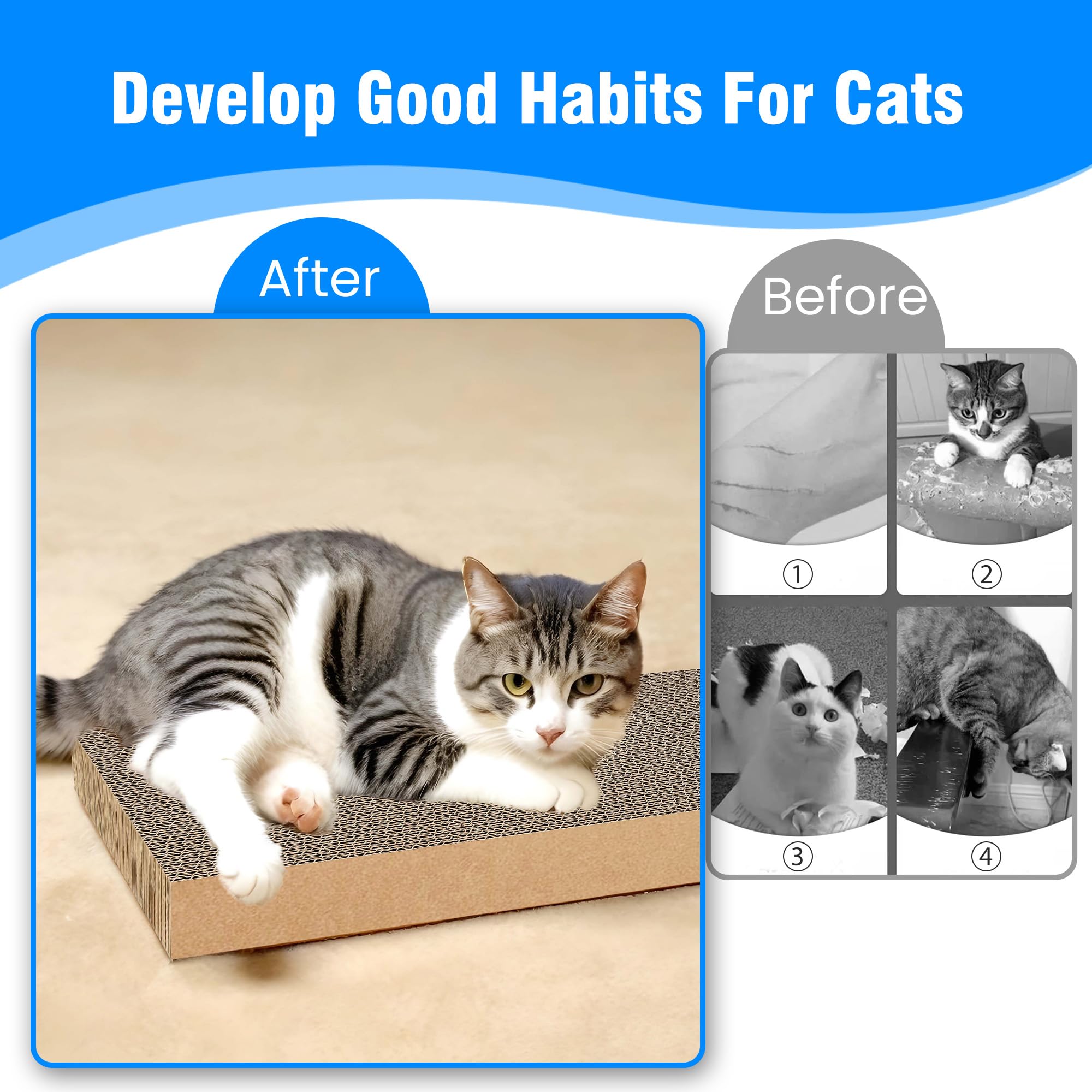 4 Pack Large Cat Scratcher Board for Indoor Cats & Kittens - Durable Premium Recyclable Cardboard Scratching Pad - Perfect for Sofa, Bed & Furniture Protection