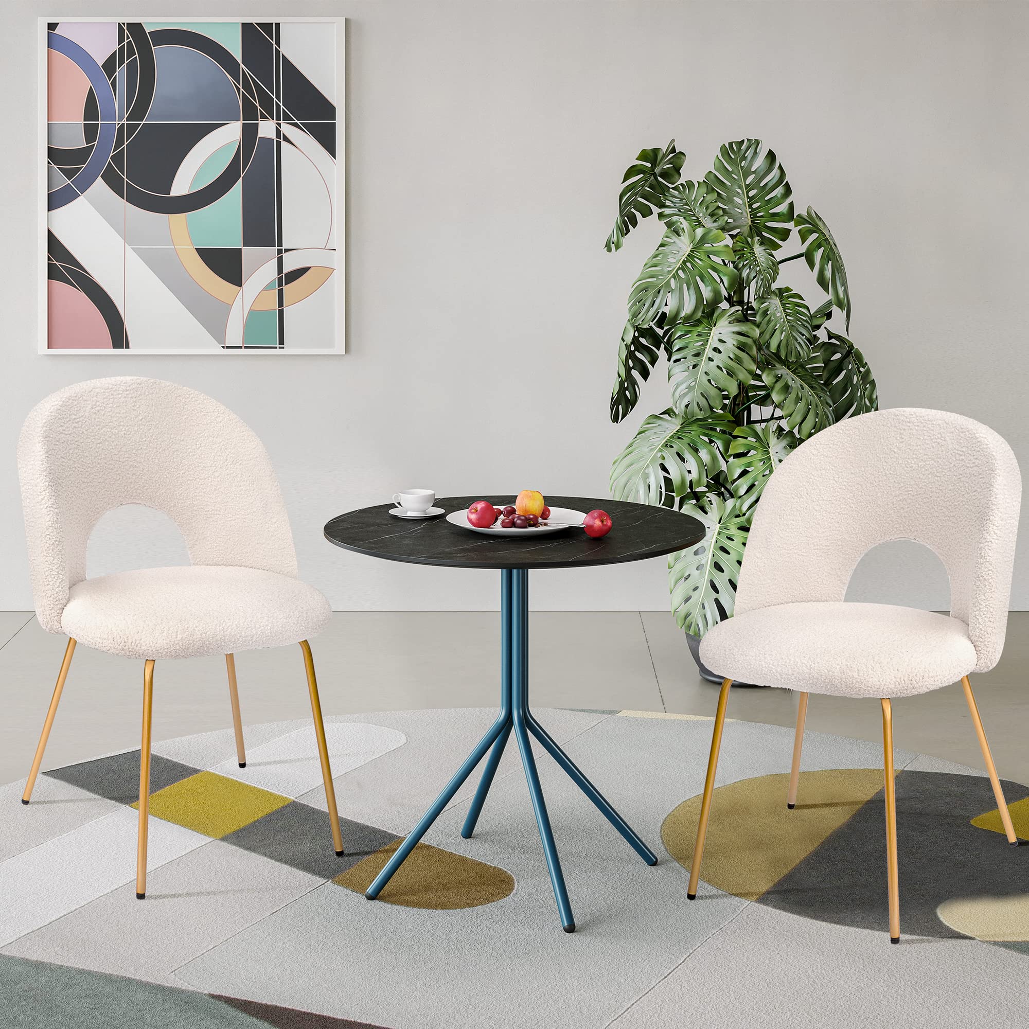 Luxury Set of 2 Velvet Dining Chairs with Sturdy Metal Legs - Modern Upholstered Accent Chairs for Living Room, Kitchen, Dining Room - Soft White Fabric Seating for Home Decor & Entertaining