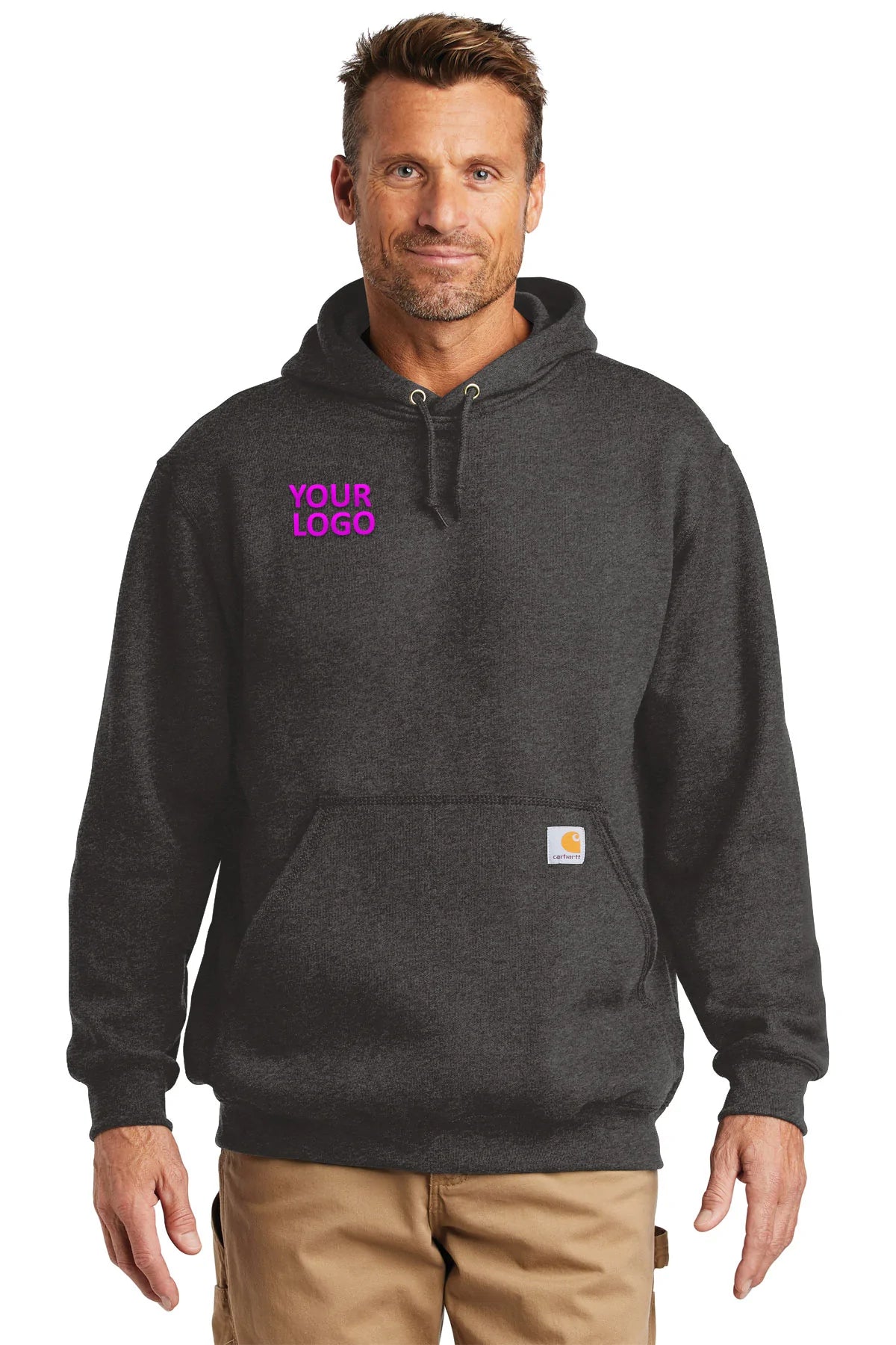 Carhartt Tall Hooded Custom Sweatshirts for Men - Carbon Heather Pullover Hoodie | Workwear, Outdoor & Casual Wear