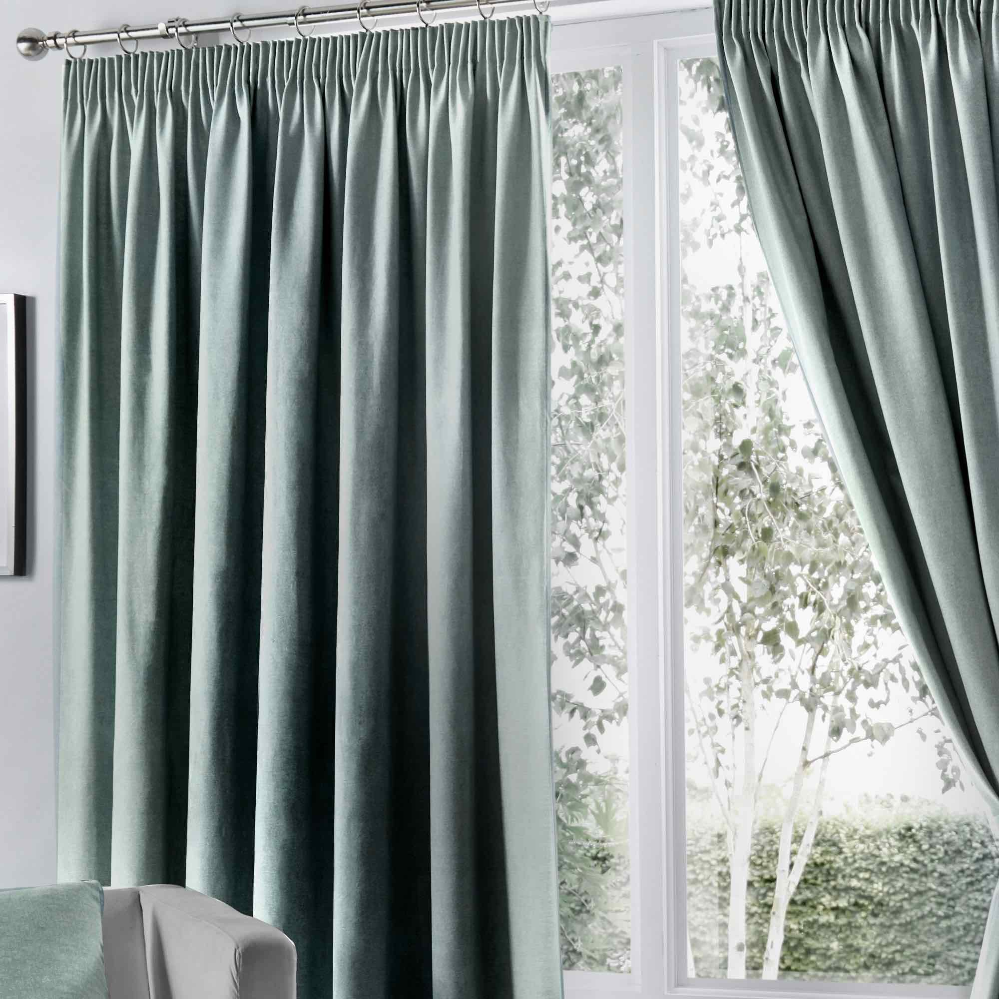 Blackout Thermal Pencil Pleat Curtains in Dijon & Duck Egg - Energy Efficient Room Darkening Window Treatments for Bedroom & Living Room