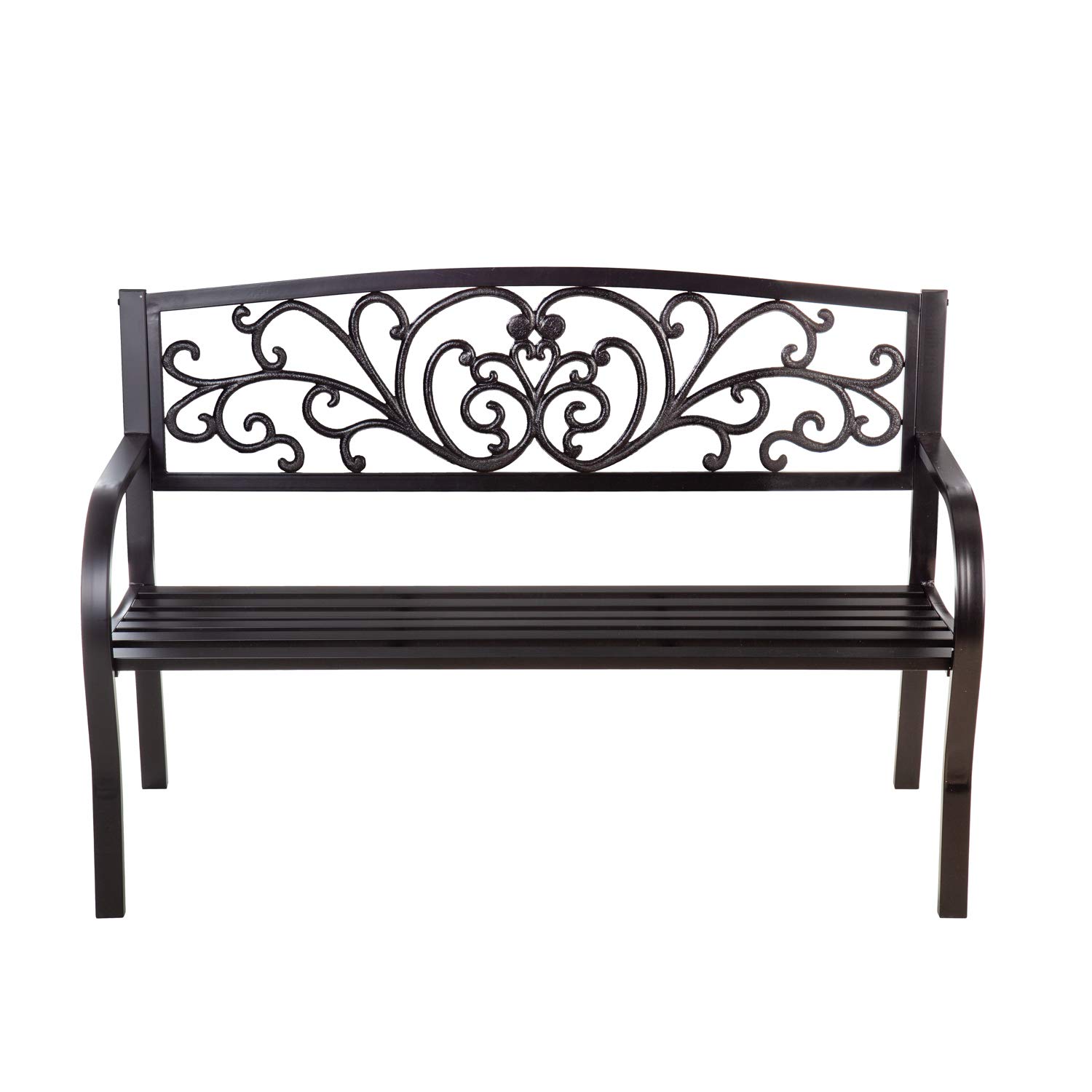 Evergreen Weatherproof Outdoor Bench for Garden, Patio, Porch & Park - Heavy Duty Steel Frame Supports 300 lbs - Perfect for Relaxing in Blooming Gardens, Decks & Outdoor Spaces - Black