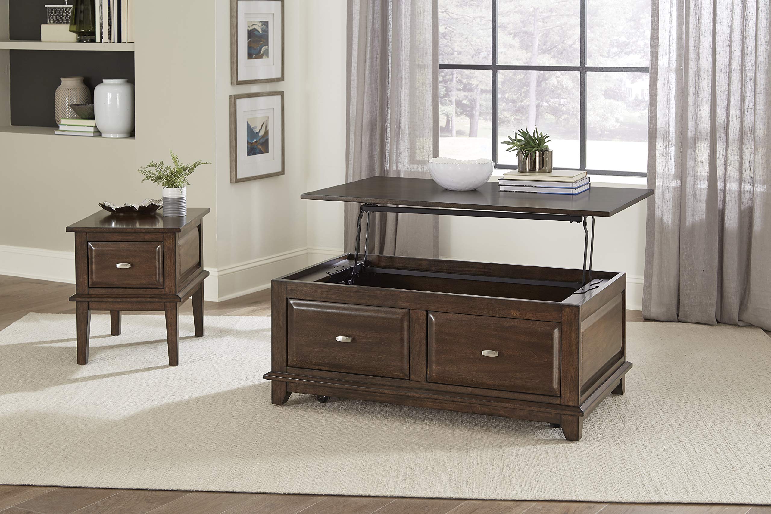 Lexicon Terza Lift-Top Coffee Table - Brown Cherry Finish, Modern Lift-Top Design with Storage Space for Living Room, Office, or Small Spaces