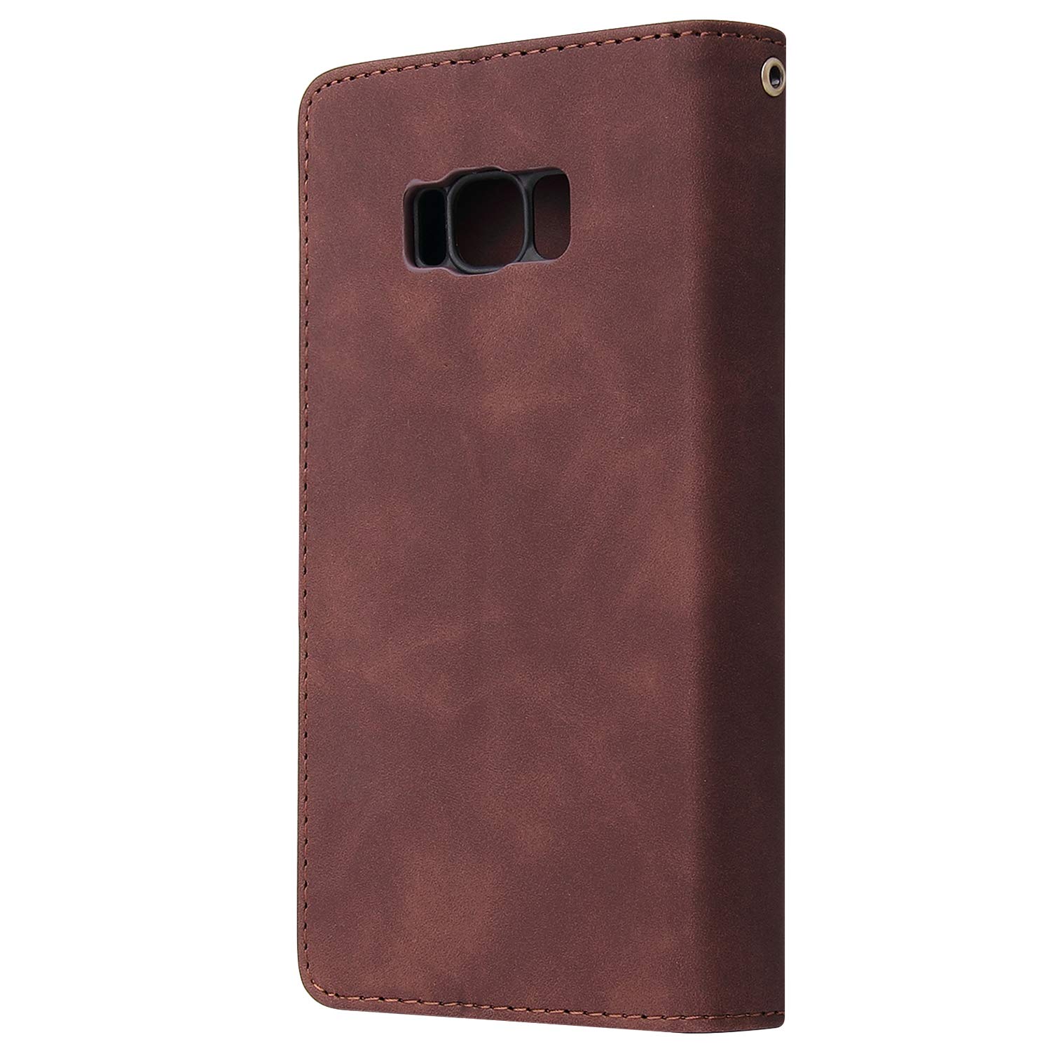 Premium PU Leather Wallet Case for Samsung Galaxy S8 - Magnetic Closure, Zipper Pocket, Kickstand & Card Slots with Hand Strap | Stylish Flip Phone Case for Women (Coffee) | Perfect for Daily Use, Travel & Business Meetings