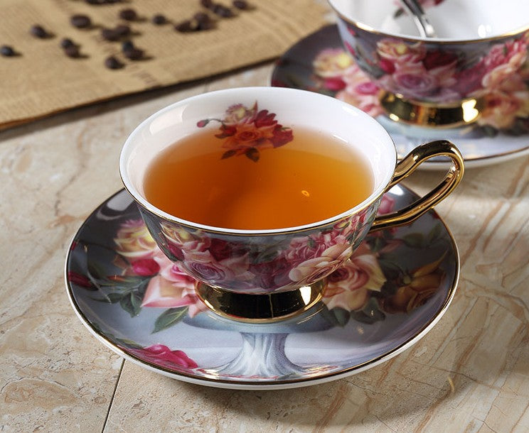 Premium Royal Bone China Tea Cup Set with Saucers - Elegant Rose Floral Porcelain Tea & Coffee Cups in Gift Box - Perfect for Afternoon Tea, Gifting, and British Tea Ceremonies