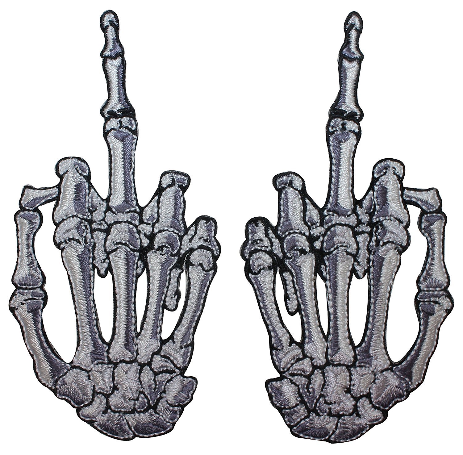 White Skeleton Hand Middle Finger Iron-On Patch - Kreepsville Embroidered Gothic Applique for DIY Jackets, Bags & Costumes | Punk Rock Accessories & Halloween Decor