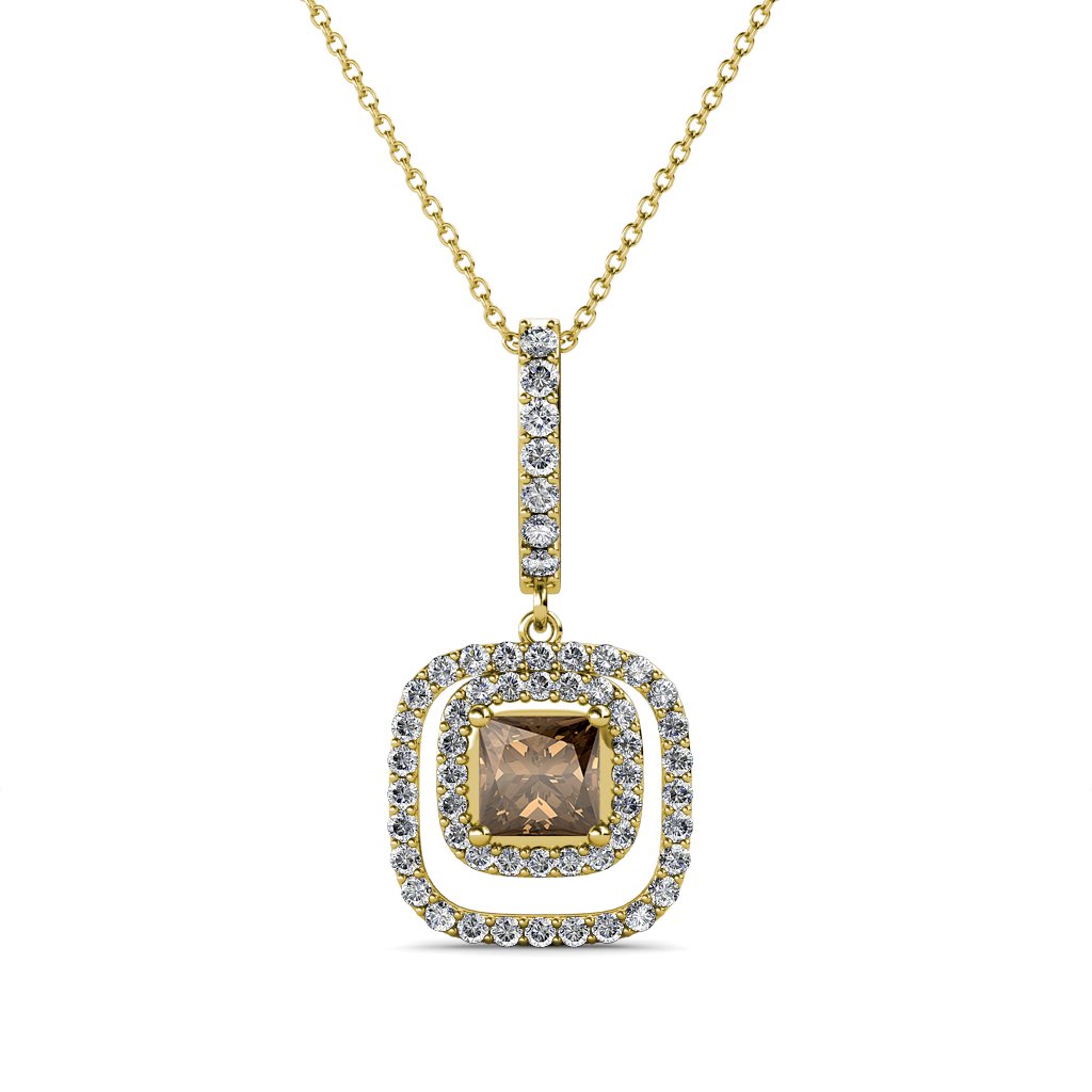 14K Yellow Gold Smoky Quartz & Diamond Halo Pendant Necklace for Women - 0.66ctw, 18 Inch Chain - Perfect for Anniversary Gifts, Valentine's Day & Special Occasions