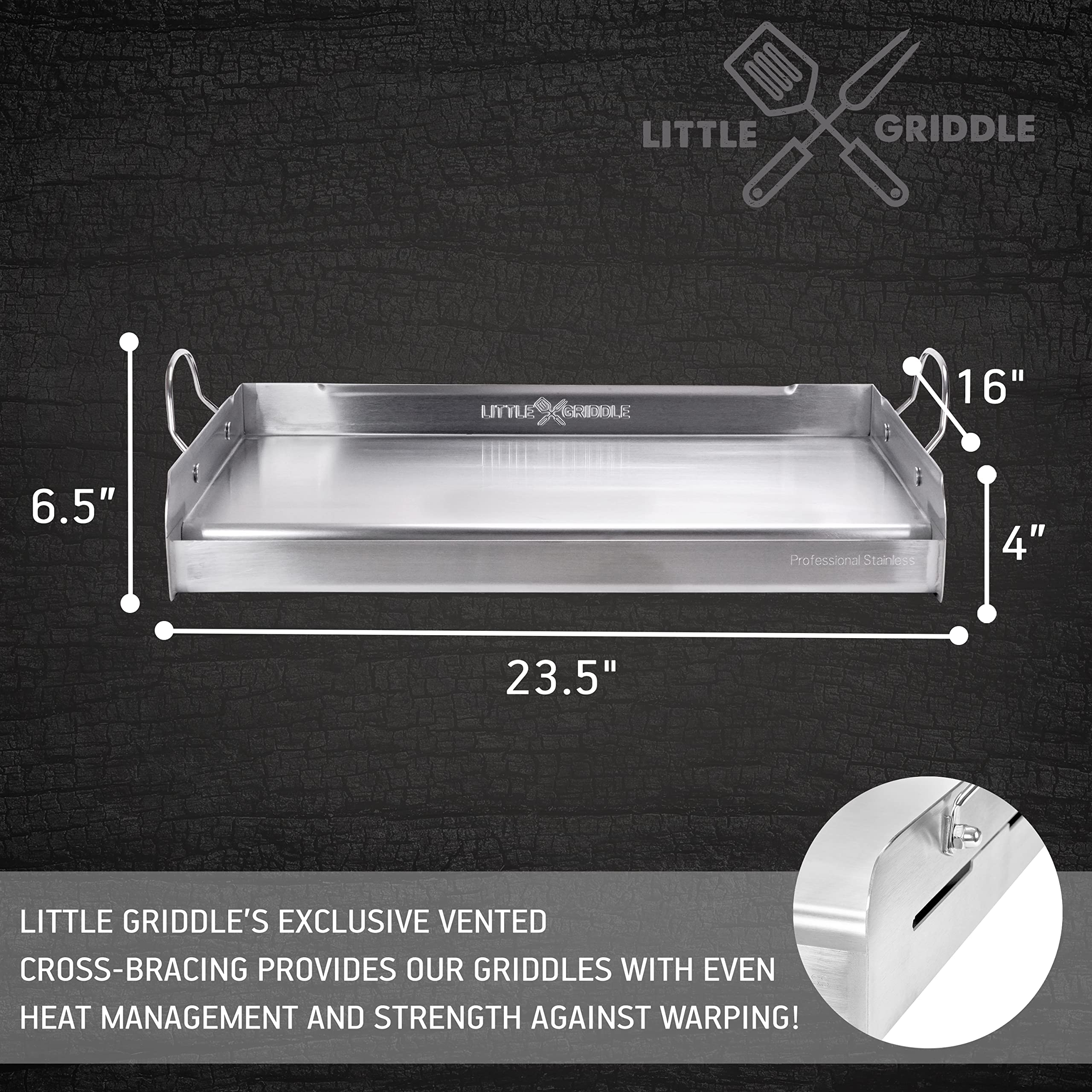 Premium 100% Stainless Steel Griddle with Even Heat Distribution - Removable Handles & Cross Bracing - Perfect for Outdoor Cooking, Camping, BBQ Grilling & Tailgate Parties