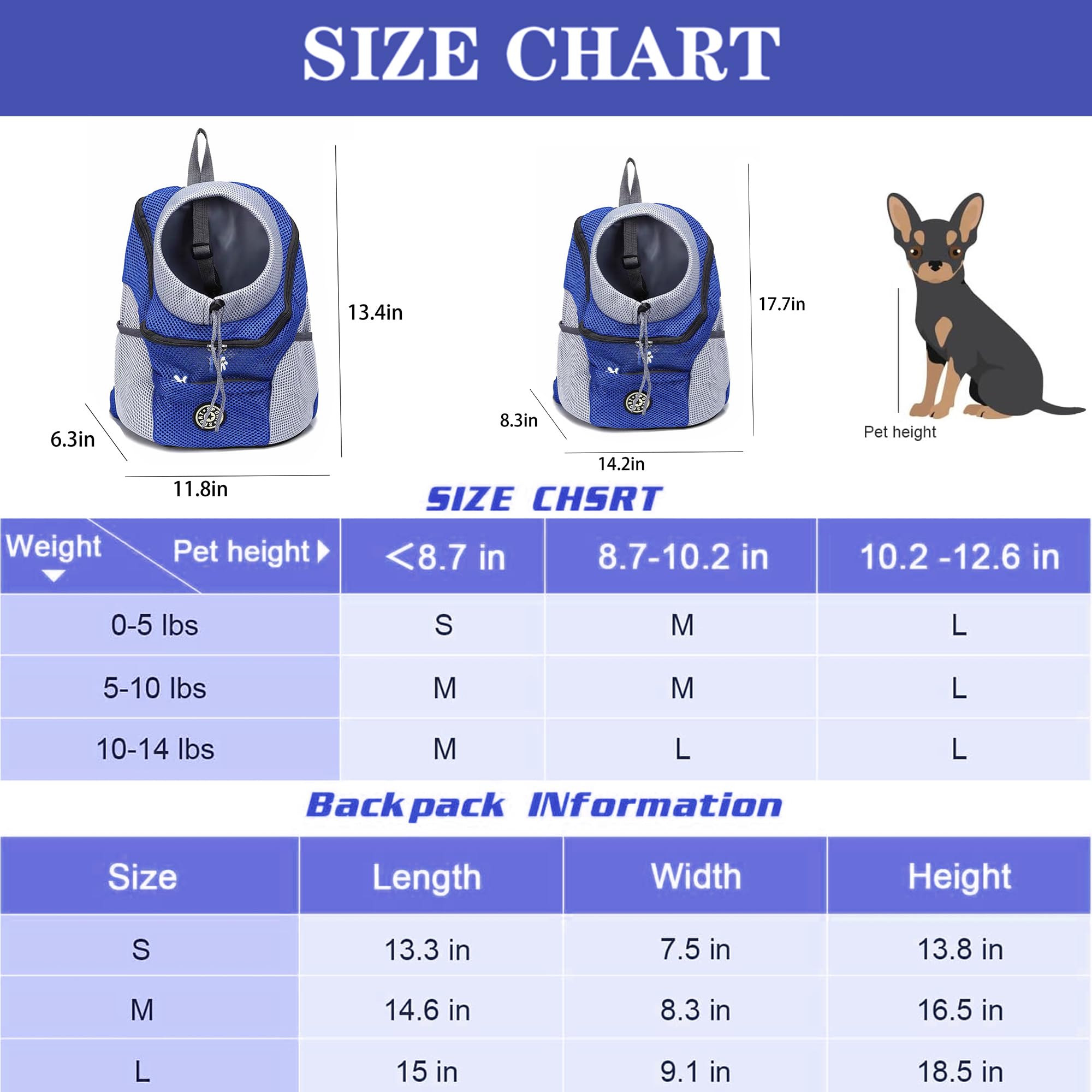 Breathable Dog Carrier Backpack - Front Pack Pet Carrier for Small Dogs, Cats & Rabbits | Lightweight & Comfortable for Travel, Hiking, Camping (Small, Blue) | Perfect for Outdoor Adventures & Daily Commutes
