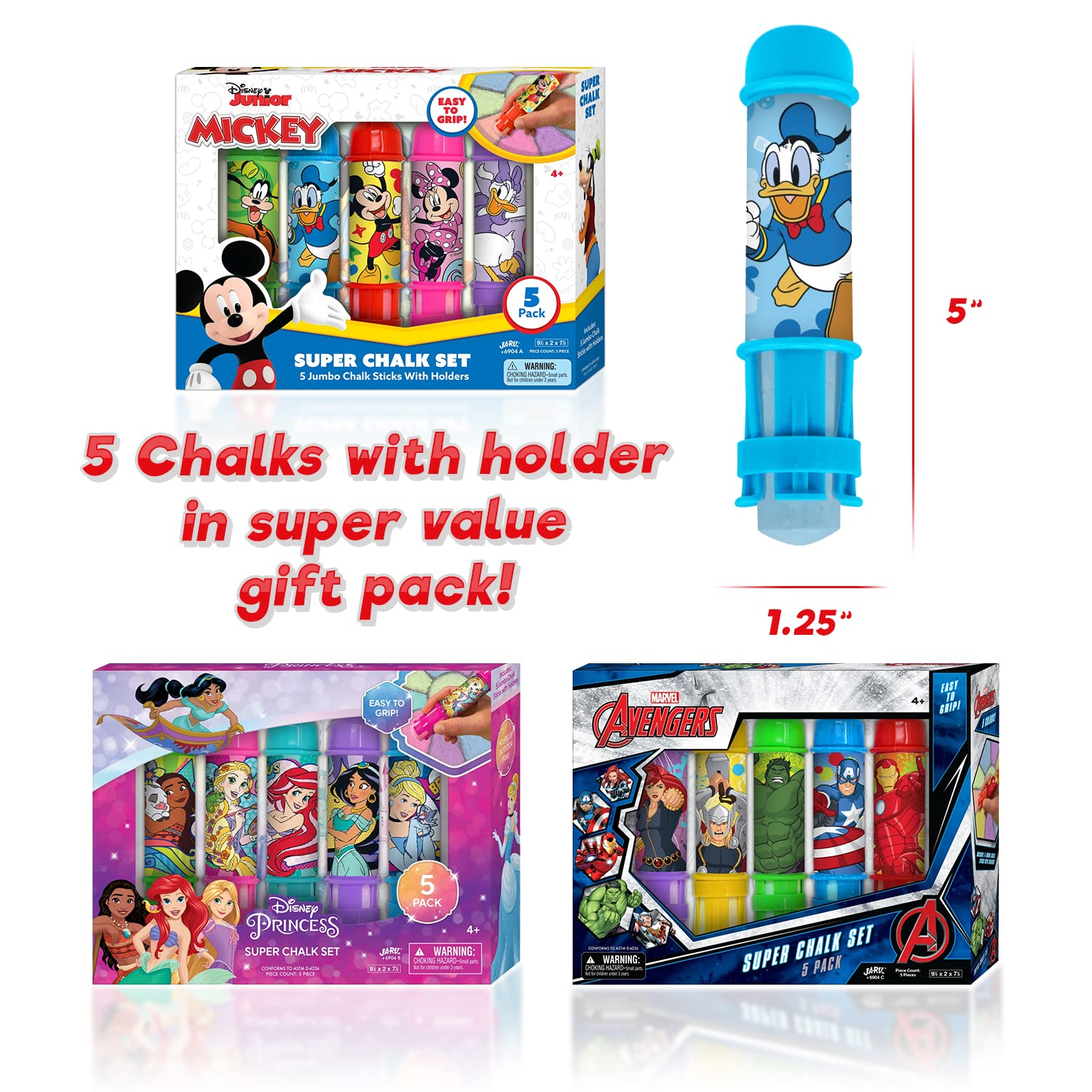 Disney Mickey Mouse Chalk Holder & Non-Toxic Jumbo Sidewalk Chalk Set (1 Pack) - Safe Outdoor Play Toys for Kids Boys & Girls - Perfect for Birthday Gifts, Driveway Art & Backyard Fun