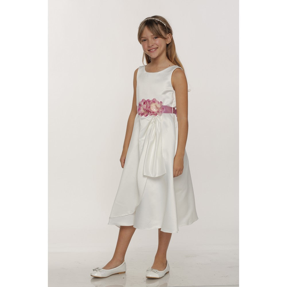 Elegant White and Blue Satin Sequin Flower Bridesmaid Dress for Big Girls - Sizes 8-14 | Perfect for Weddings, Prom, and Special Occasions