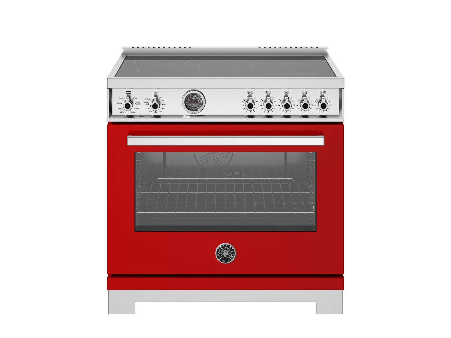 Bertazzoni PRO365ICFEPROT 36 Inch 5-Zone Induction Range with Cast Iron Griddle & Self-Cleaning Electric Oven in Rosso Red - Perfect for Professional Home Chefs & Modern Kitchens