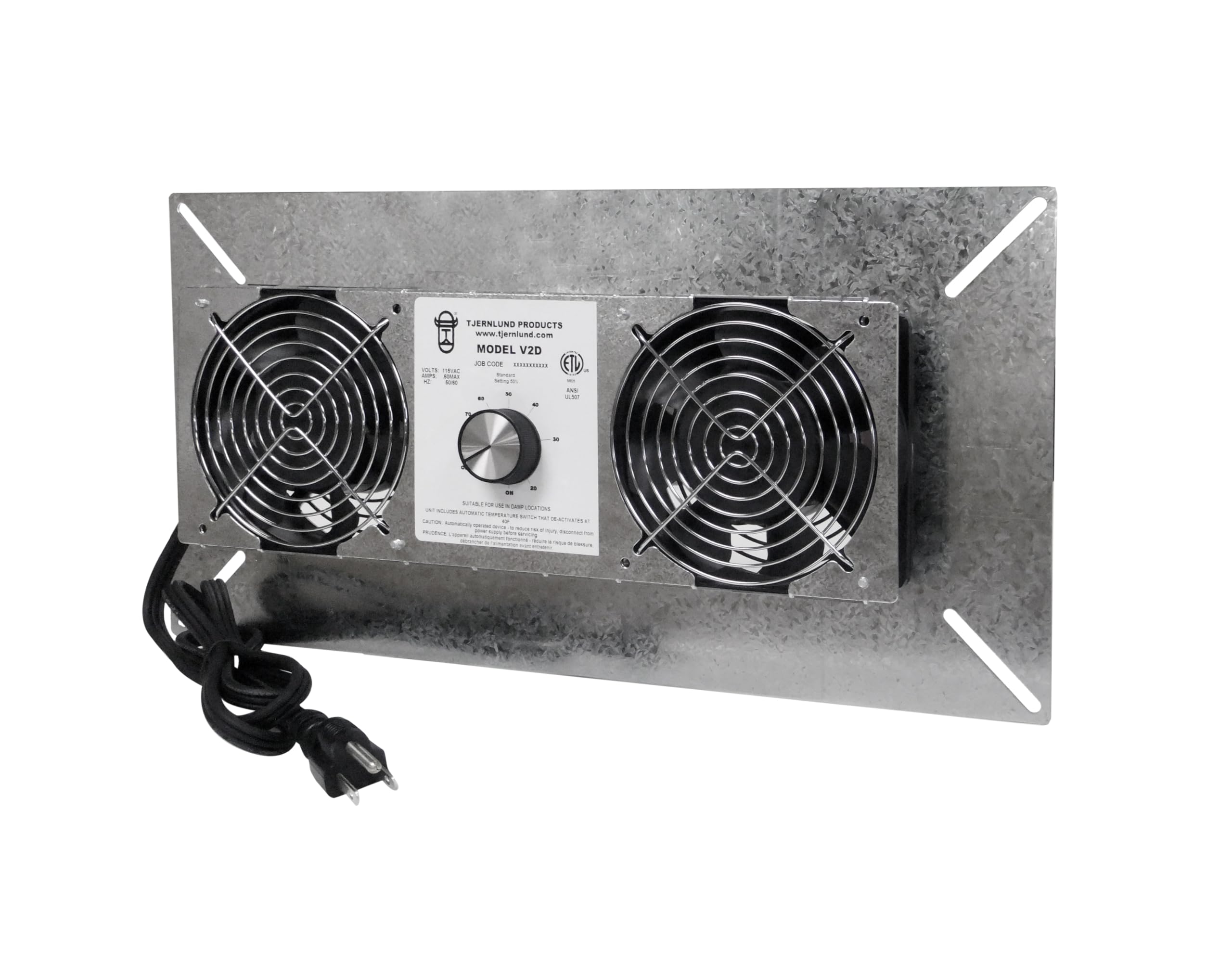 Tjernlund V2D Underaire Crawlspace Ventilator Fan - 220 CFM Moisture Reducing Fan for Basement & Attic Ventilation | Prevent Mold & Improve Airflow