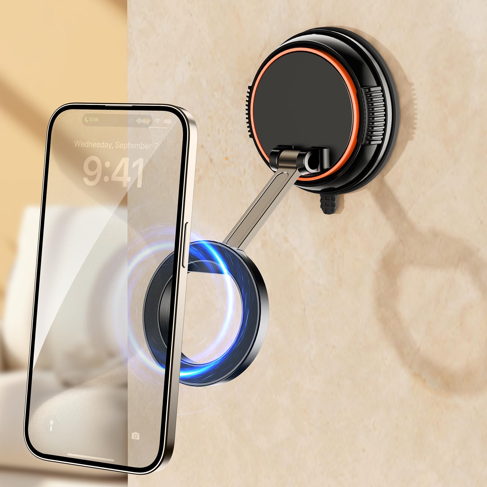 Magnetic Suction Cup Shower Phone Holder - Universal Mirror Phone Mount for Bathroom, Wall & Makeup Mirror with MagSafe Compatibility - Fits iPhone 16/15/14/13/12 & Most Smartphones - Perfect for Showering, Makeup Application & Hands-Free Viewing