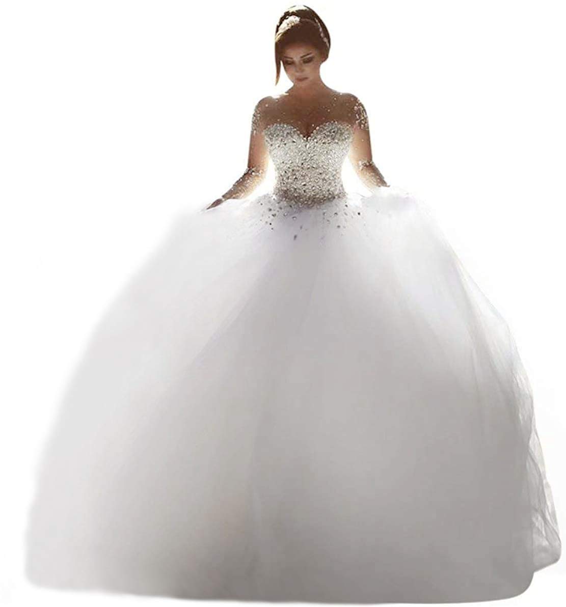 Elegant Beaded Rhinestone Long Sleeve Ball Gown Wedding Dress for Bride - Perfect for Formal Events, Prom, Evening Gala & Special Occasions