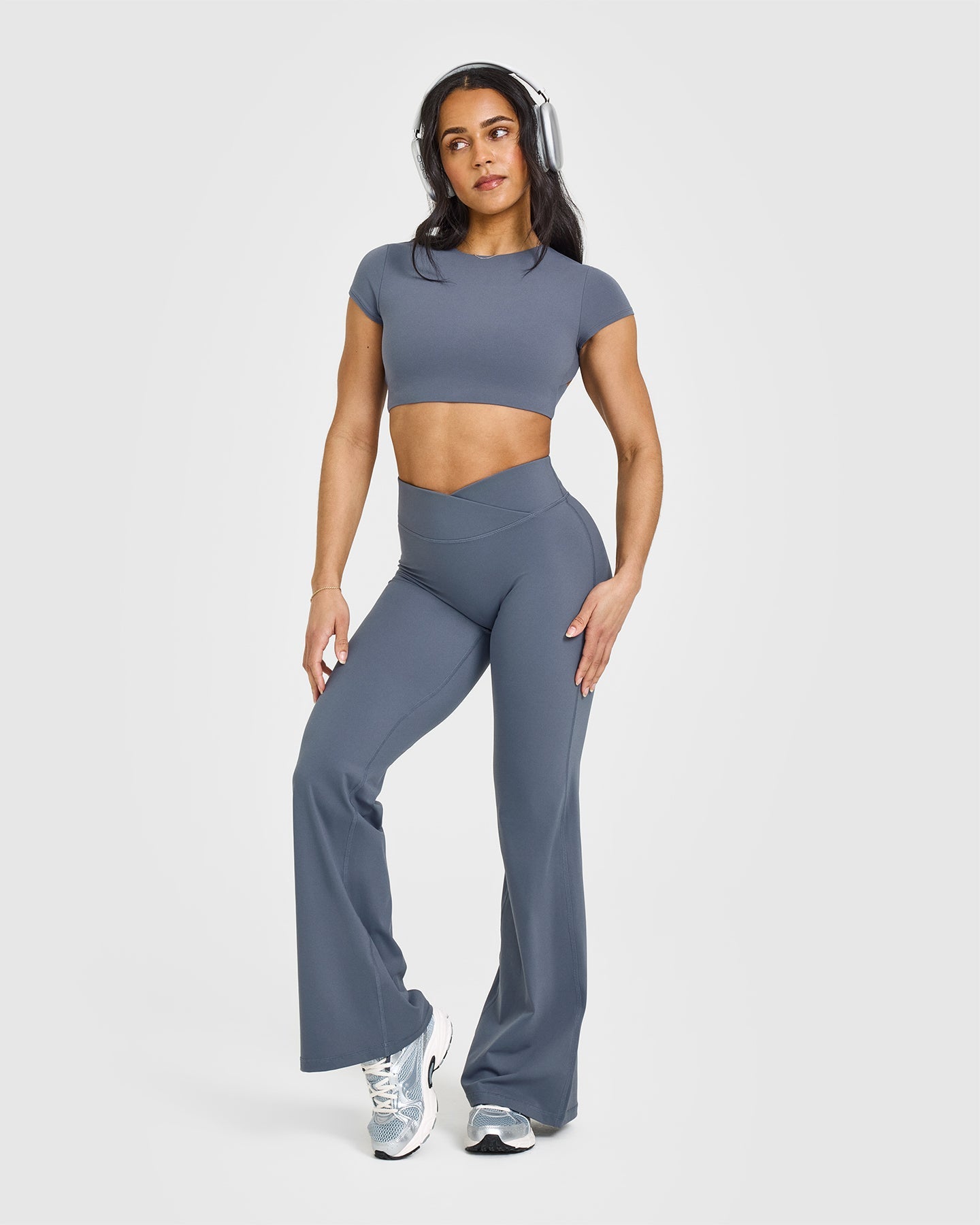 Unified Wrap Flared Bottoms | Granite Blue | Comfortable & Stylish Women's Pants for Casual Wear, Office & Night Out