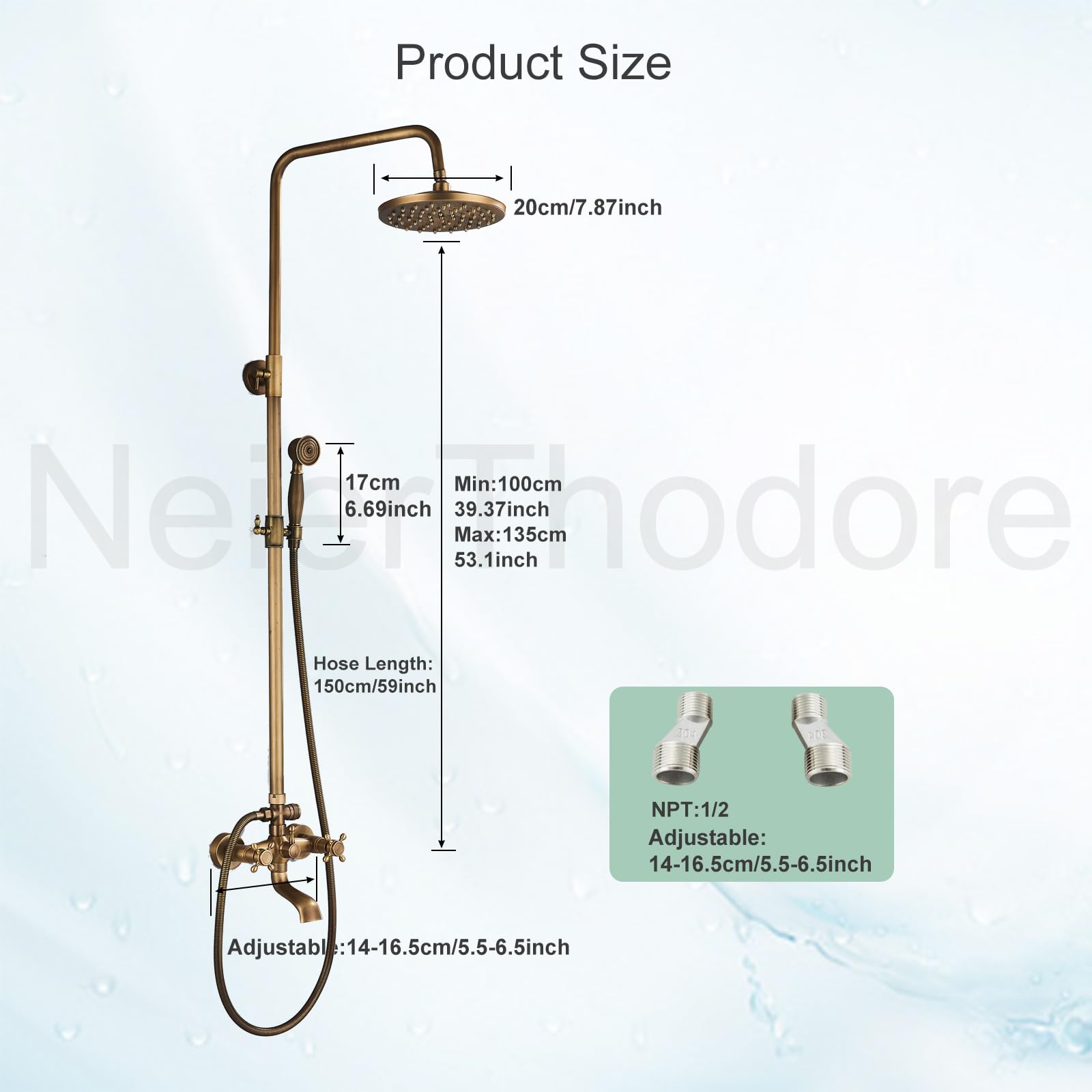 Antique Brass 8-Inch Rainfall Shower System - Wall-Mounted Dual Cross Handle Bathtub Shower Mixer Tap with Hand Sprayer - Perfect for Modern & Vintage Bathroom Designs
