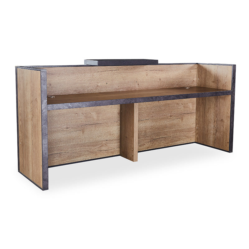 DEWITT 2.4M Reception Desk in Tobacco & Dark Concrete Finish - Modern Office Furniture for Corporate Lobby, Hotel Front Desk & Business Reception Areas