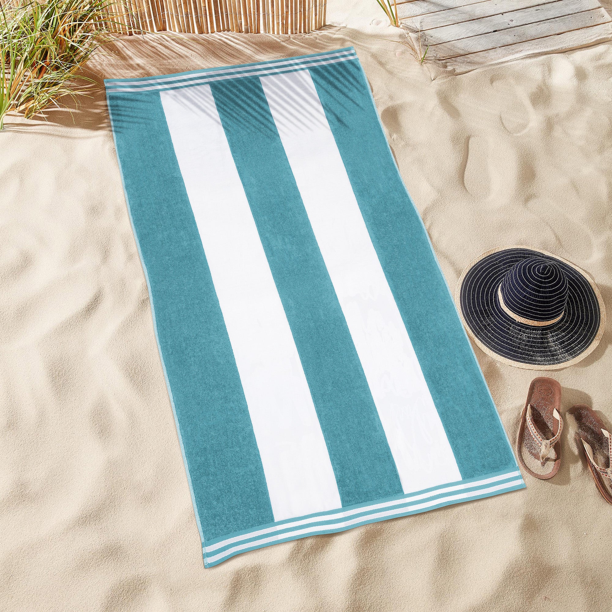 Premium Cabana Stripe Oversized Cotton Beach Towel Set of 2, 4, or 6 - Soft, Absorbent & Quick-Drying for Pool, Beach, Vacation & Spa Use