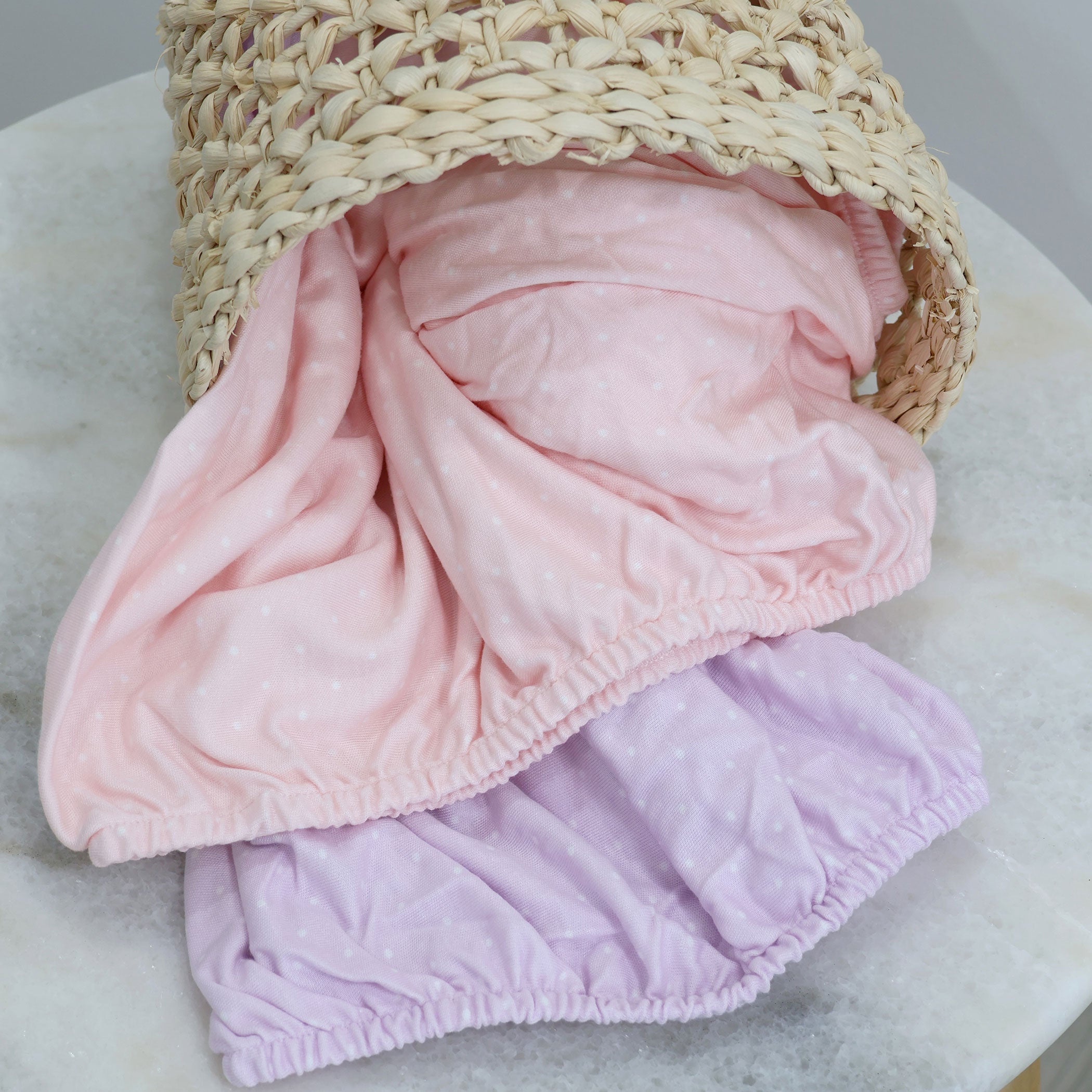 2-Pack Jersey Cotton Co-Sleeper & Bedside Sleeper Fitted Sheets - Soft Pink & Lilac for Baby Bassinet - Perfect for Nursery, Daycare & Travel Use