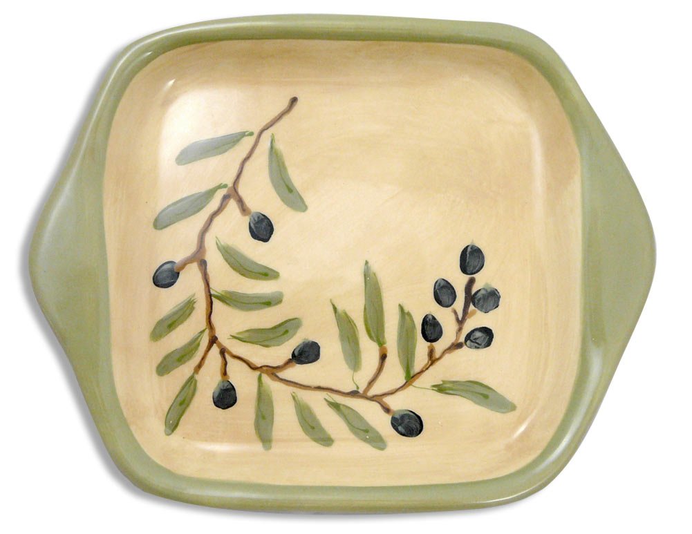 Handmade American Terra Cotta Oil and Vinegar Cruet Set with Dipping Dish & Serving Tray - Mediterranean Olive Branch Design - Perfect for Kitchen, Dining Table & Gift Giving