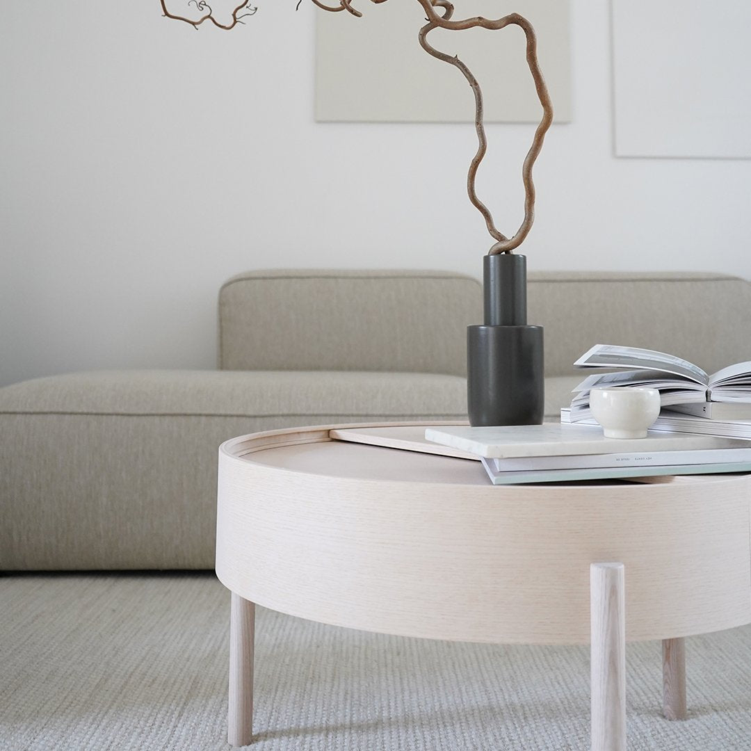 Modern Arc Coffee Table - Mid Century Design Glass Top Living Room Furniture for Small Spaces - Perfect for Apartments, Lounges & Home Decor