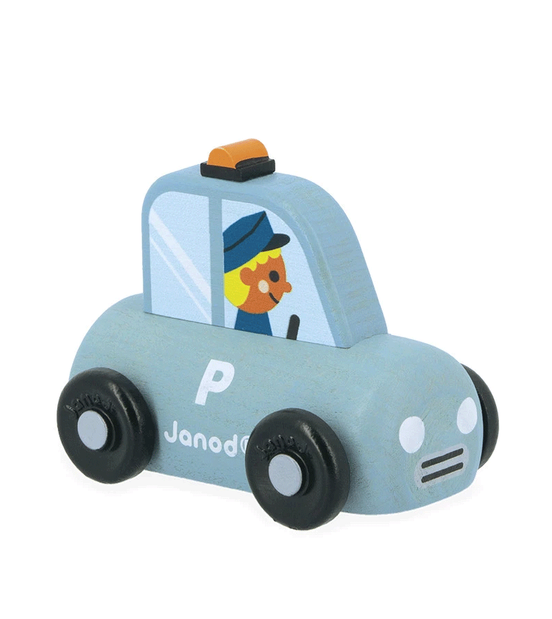 Janod Wooden Police Car Toy - City Crossroads Playset for Kids | Pretend Play, Role-Playing & Early Learning Development | Perfect for Preschoolers & Toddlers