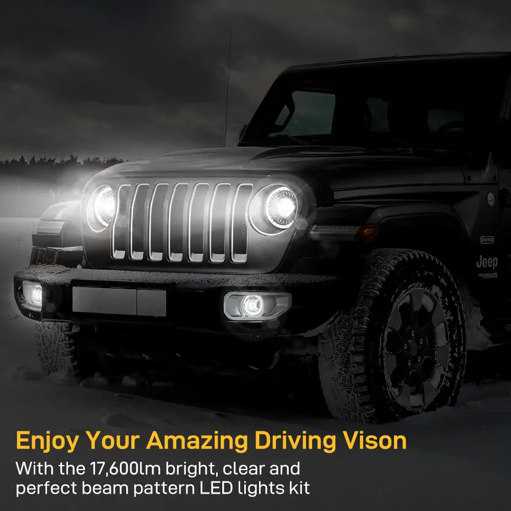 LOYO Dragon Eye LED Headlights with 9'' Bracket Ring & 4 Fog Lights for 2018+ Jeep Wrangler JL & Gladiator JT - Off-Road Adventure & Night Driving Upgrade