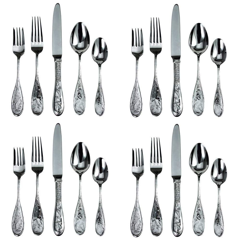 Premium Japanese Bird 20-Piece Stainless Steel Flatware Set - Elegant Dinnerware for Home, Restaurant & Wedding Dining