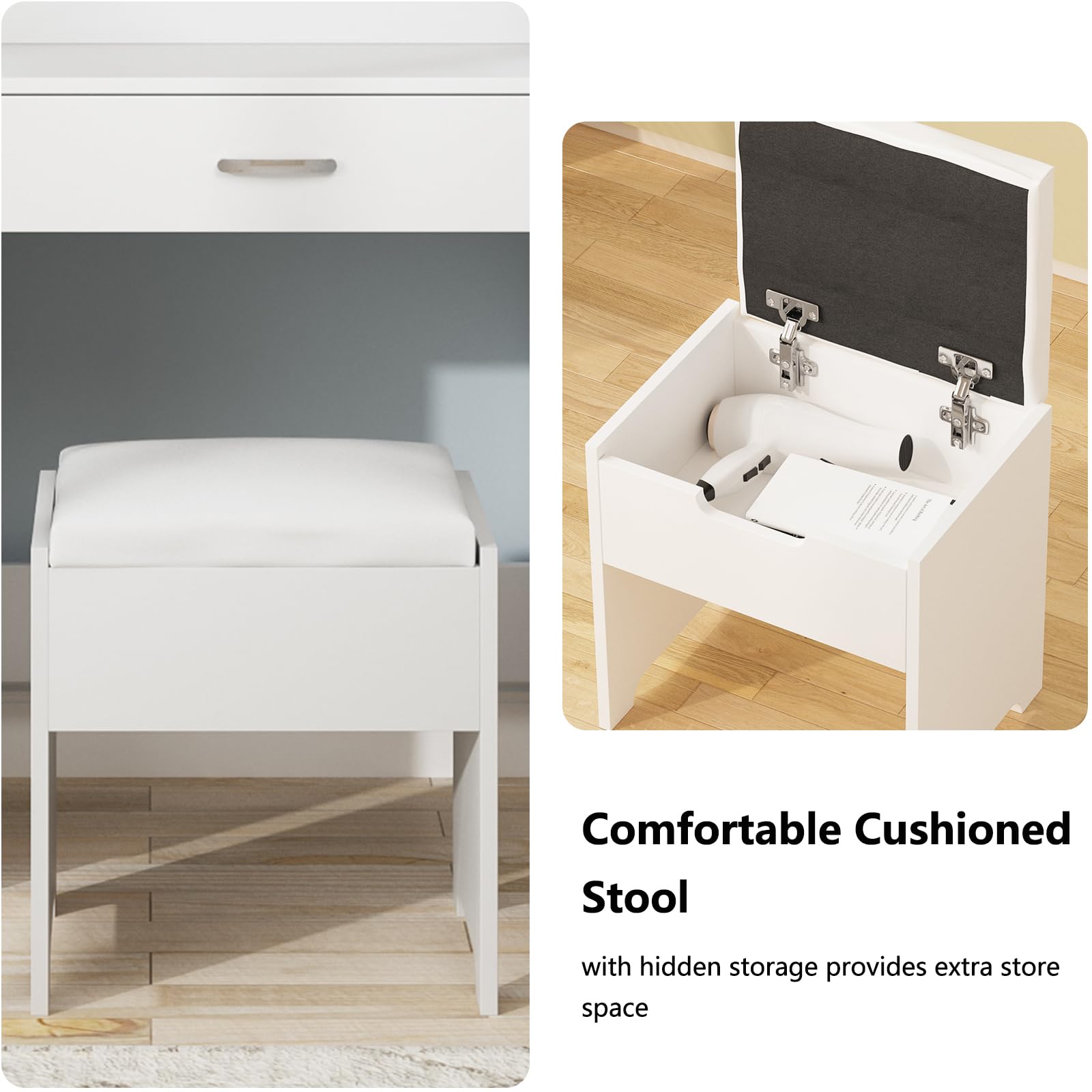 Fameill White Vanity Desk with LED Mirror & 2 Drawers - Adjustable 3-Color Lighting Makeup Table with Storage (35 Inch) - Perfect for Bedroom, Dressing Room & Beauty Salon
