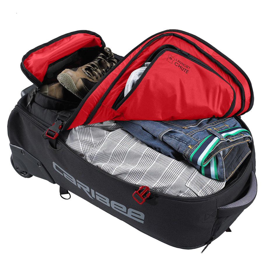 Caribee Skymaster 70L III Wheeled Travel Backpack - Black | Durable Rolling Luggage for Air Travel, Camping & Outdoor Adventures