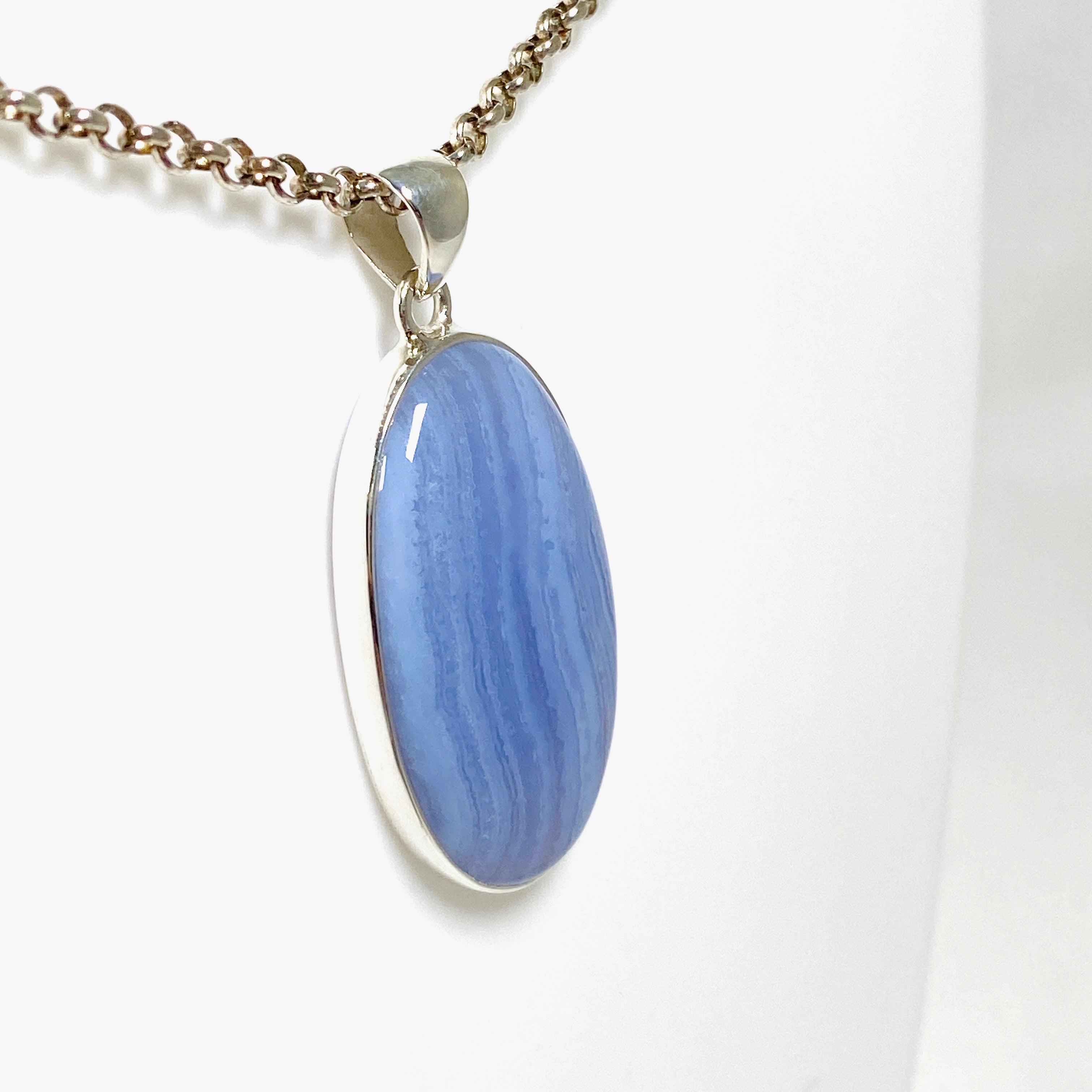 Blue Lace Agate Oval Pendant Necklace - Natural Stone Jewelry for Women - Elegant Gift for Birthday, Anniversary & Special Occasions
