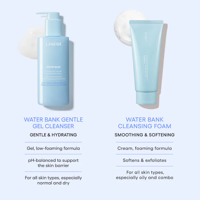 LANEIGE Water Bank Hyaluronic Acid Facial Cleanser - Hydrating & Gentle Face Wash for Dry & Sensitive Skin - Perfect for Daily Skincare Routine & Makeup Removal