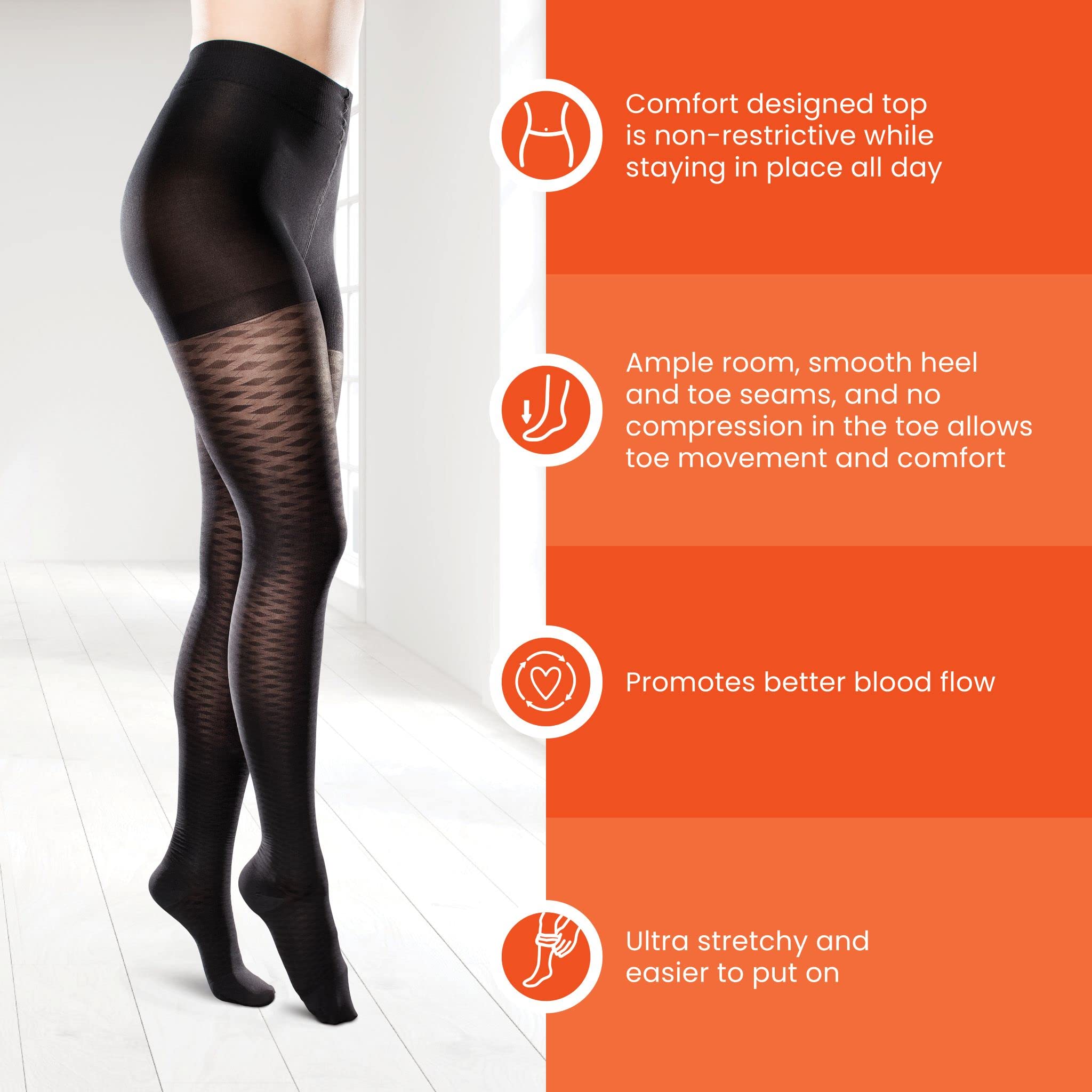 Sheer Ease Women's Support Pantyhose - 20-30mmHg Moderate Compression Stockings for Varicose Veins & Swelling Relief - Perfect for Nurses, Travel & Everyday Comfort