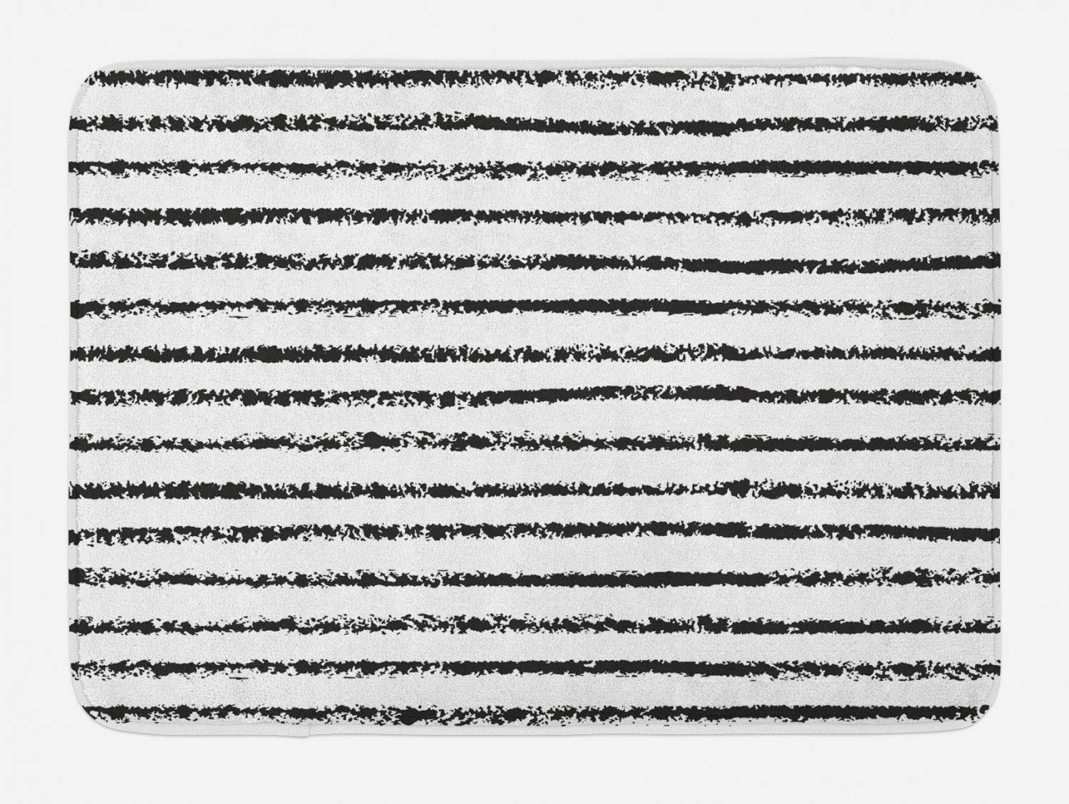 Ambesonne Striped Bath Mat - Non-Slip Plush Bathroom Rug with Hand-Painted Grungy Brushstroke Design, Charcoal Grey & White, 30.2