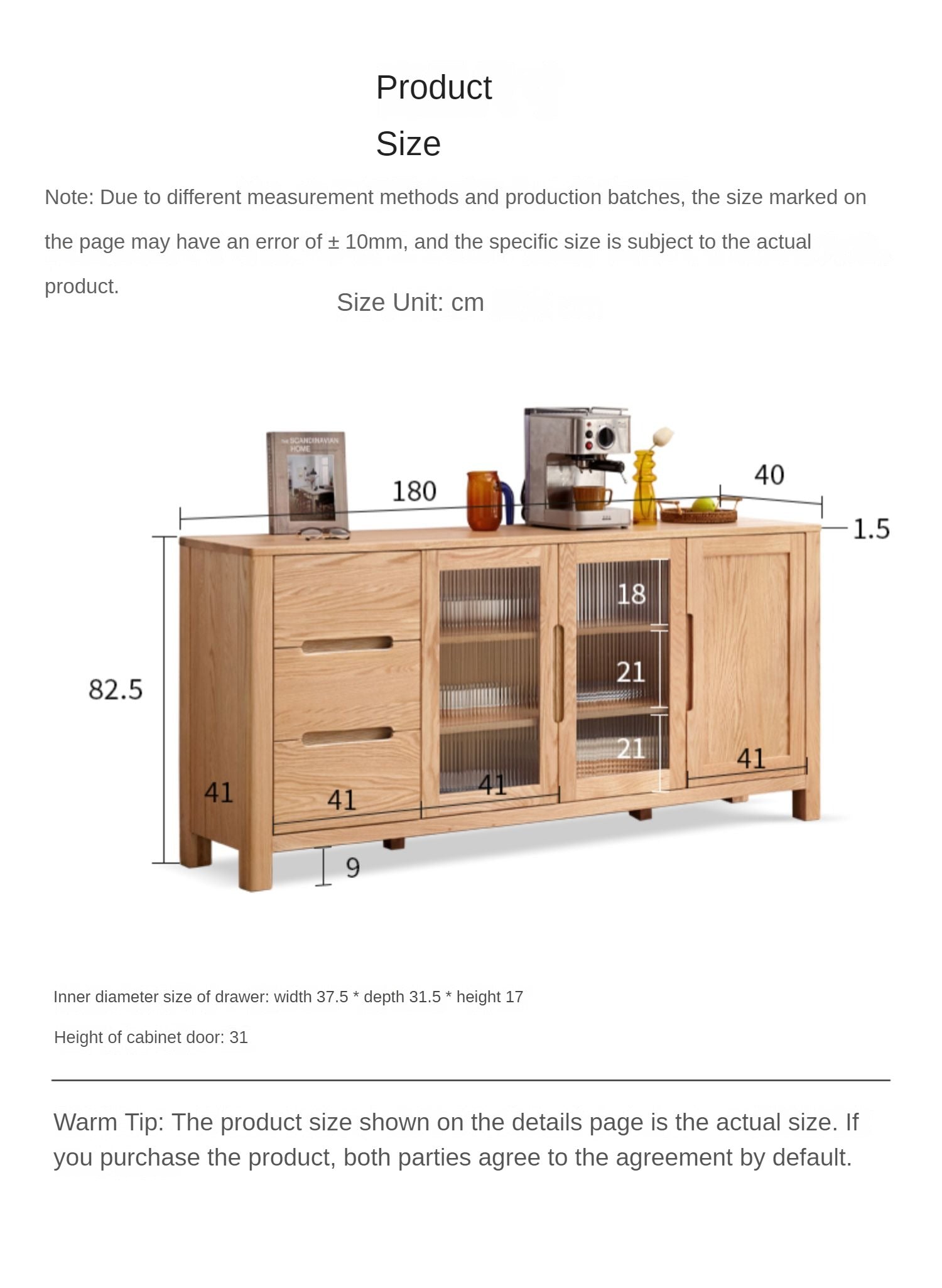 Solid Oak Wood Sideboard Buffet Cabinet - Rustic Farmhouse Dining Room Storage Furniture for Home Decor & Entertaining