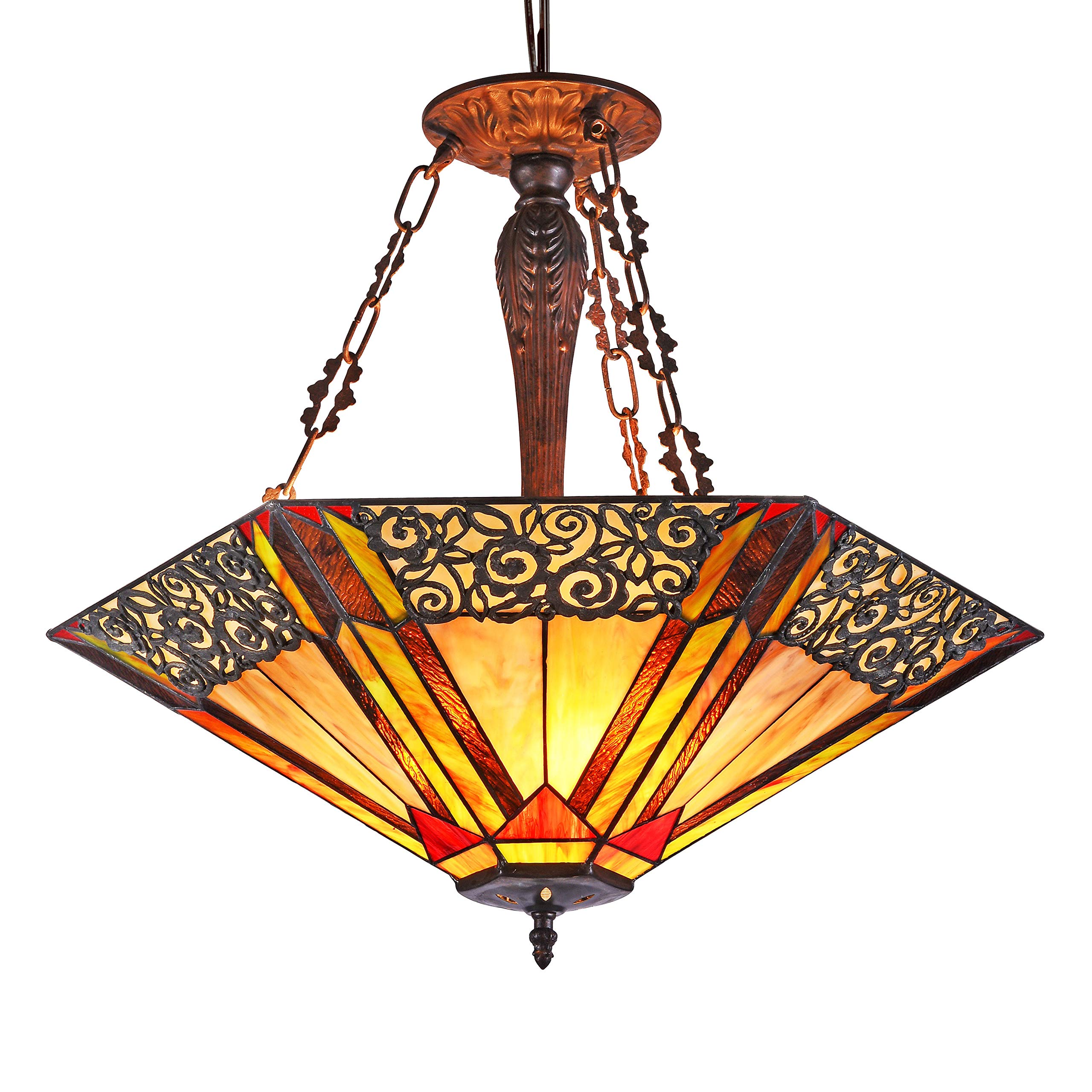 Tiffany-Style 3-Light Ceiling Pendant Lamp with 24-Inch Stained Glass Shade - Perfect for Dining Room, Kitchen Island, and Bedroom Lighting