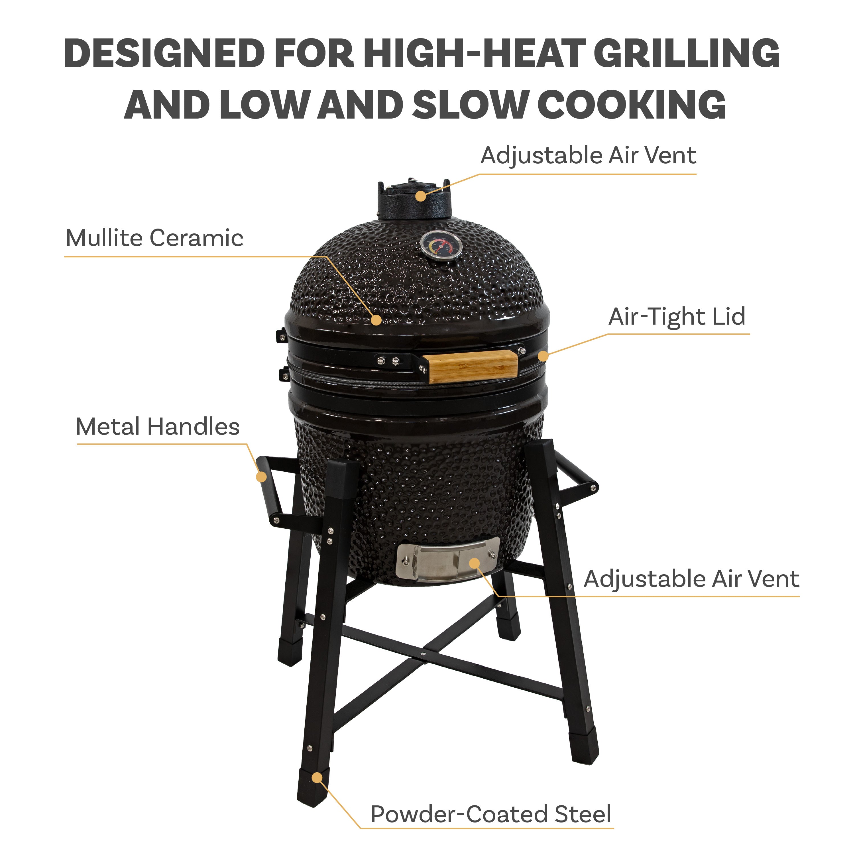 Premium Kamado Charcoal Grill & Smoker with Stand - Ceramic Outdoor BBQ Cooker for Backyard, Patio & Camping - Perfect for Grilling, Smoking & Slow Cooking Steaks, Ribs & Pizza