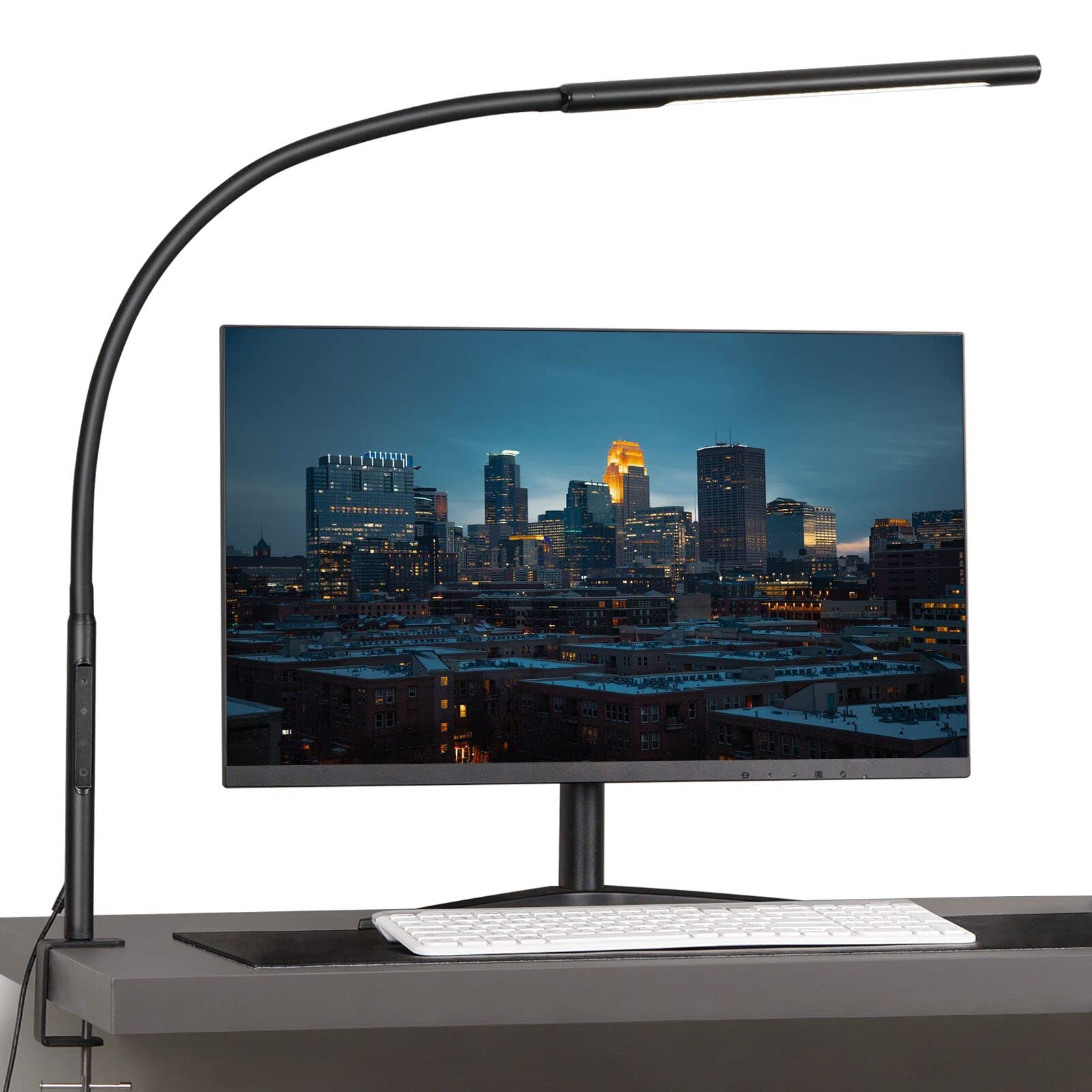Adjustable LED Desk Lamp with Eye-Caring Technology - 12W Gooseneck Clamp Light with Memory & Timer, 3 Color Temperatures for Home Office, Study, Reading & Crafting - Black