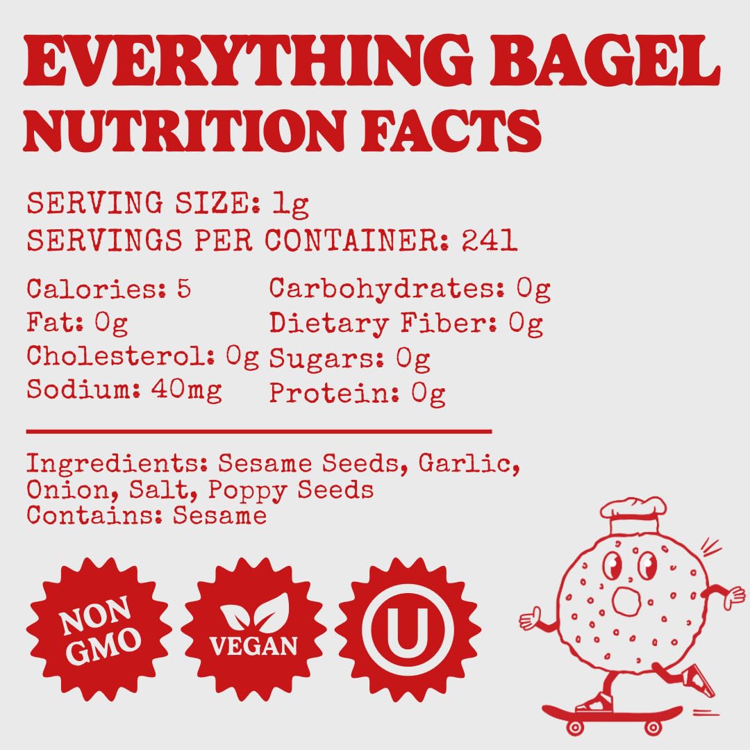 Bakers Club 8.5oz Everything Bagel Seasoning - New York Style Spice Blend with Garlic, Onion, Sesame Seeds, Poppy & Salt - Perfect for Bagels, Avocado Toast, Eggs, Pretzels, Popcorn & Hummus - Great for Breakfast, Snacks & Party Platters