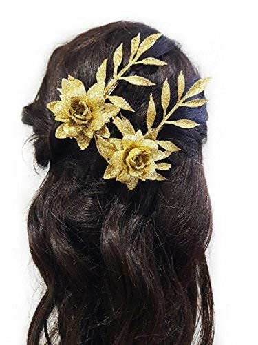 Golden Glitter Flower Hair Clips Set of 2 - Shiny Hair Accessories for Women & Girls - Perfect for Parties, Weddings & Everyday Styling